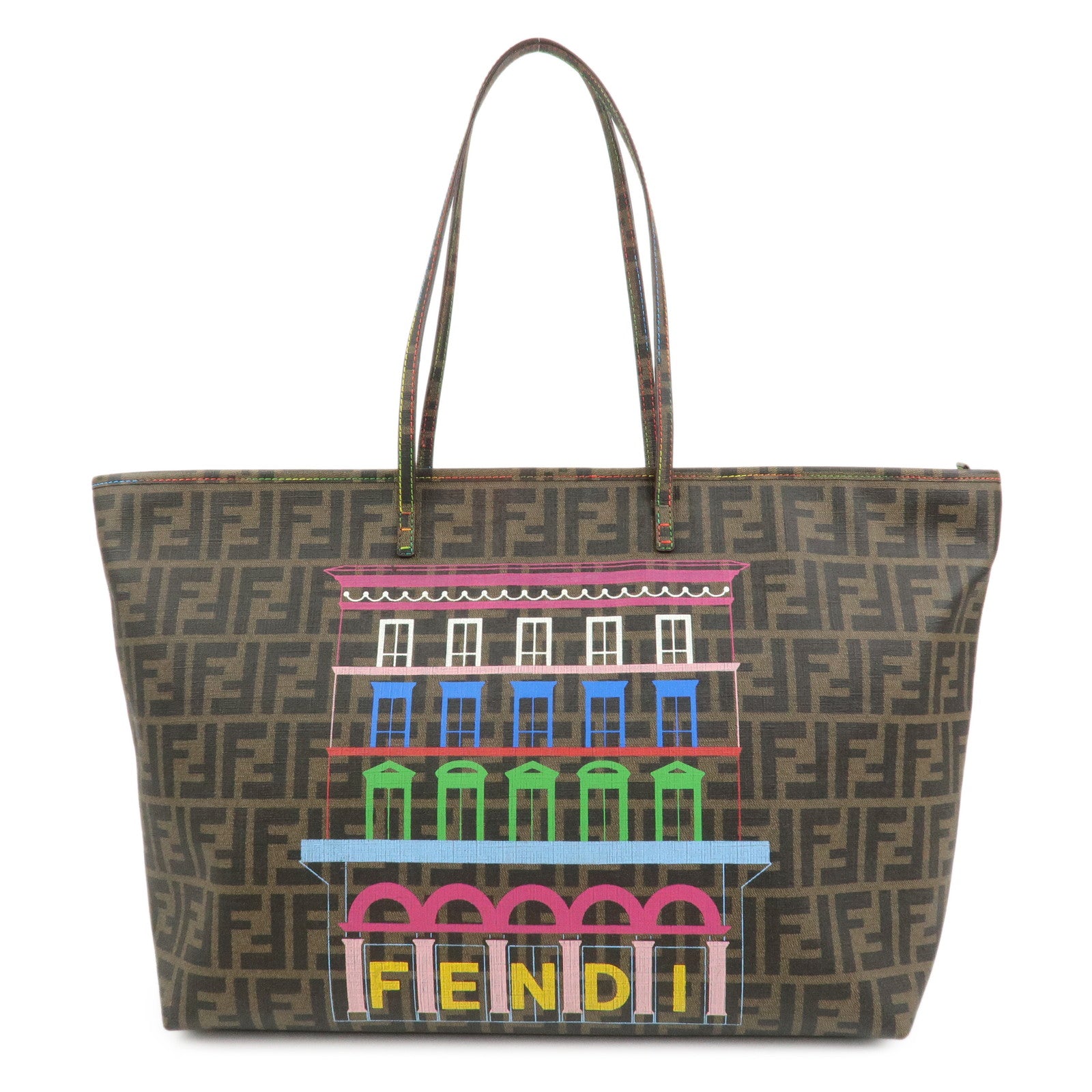FENDI Zucca PVC Canvas Tote Bag Shoulder Bag Brown Black 8BH199