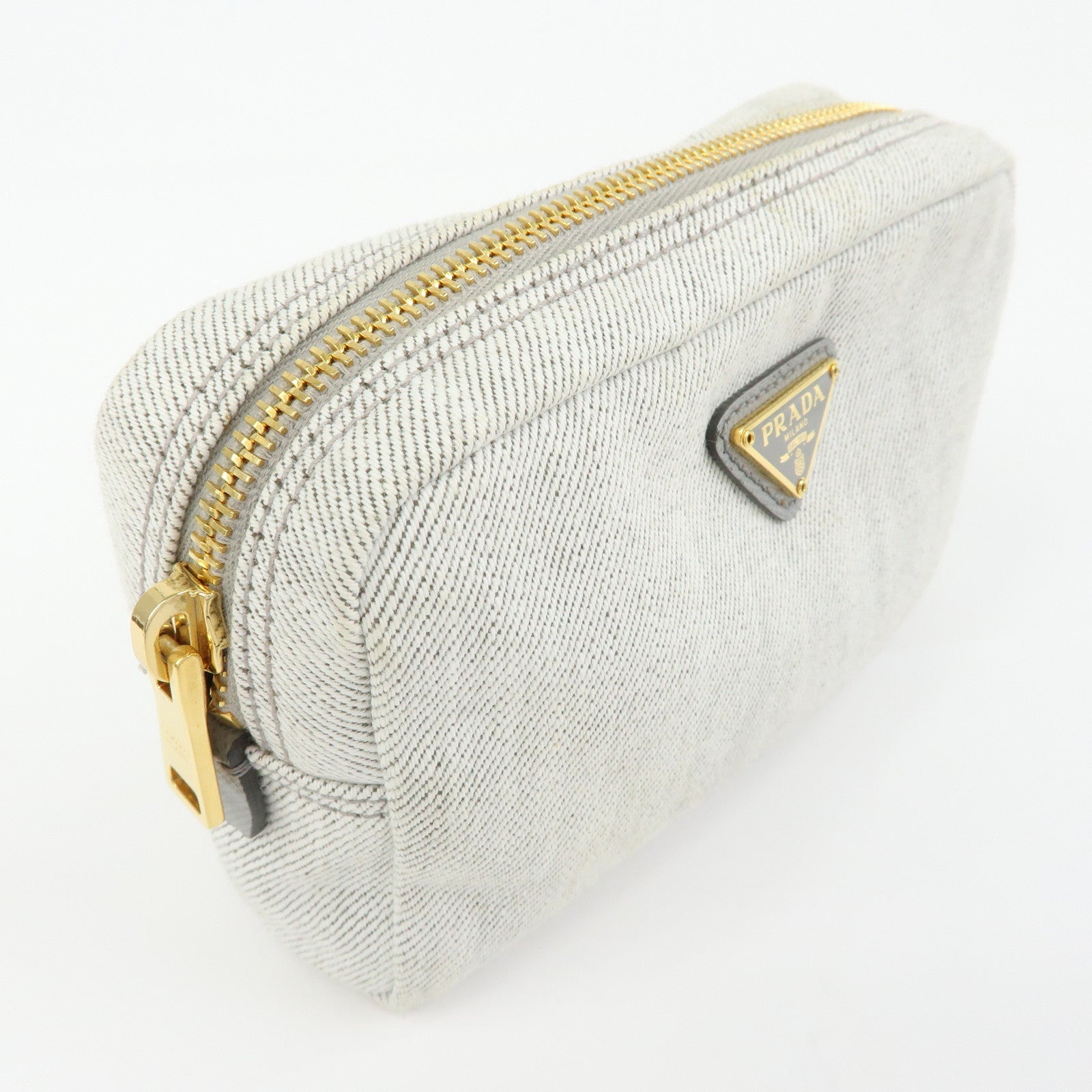 PRADA Triangle Logo Canvas Cosmetic Pouch Accessory Pouch Gray