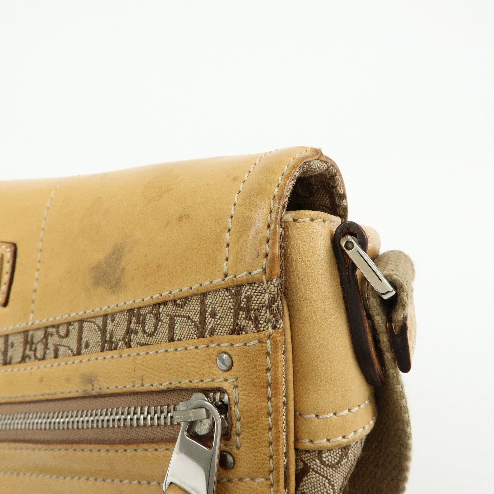 Christian Dior Trotter Canvas Leather Hand Bag Beige Brown