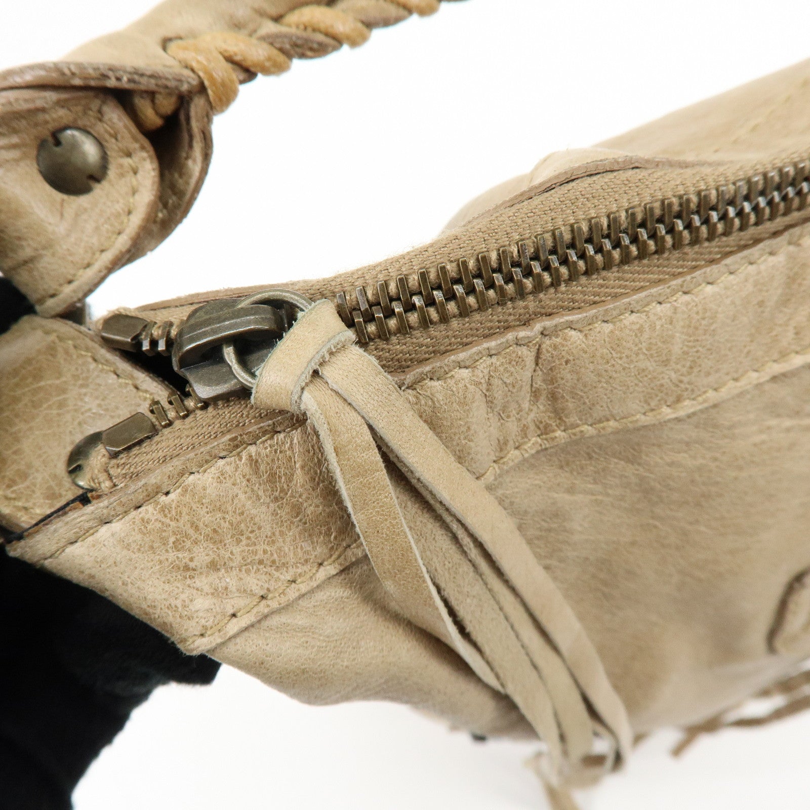 BALENCIAGA The City Editor’s Leather Shoulder Bag Beige 140442