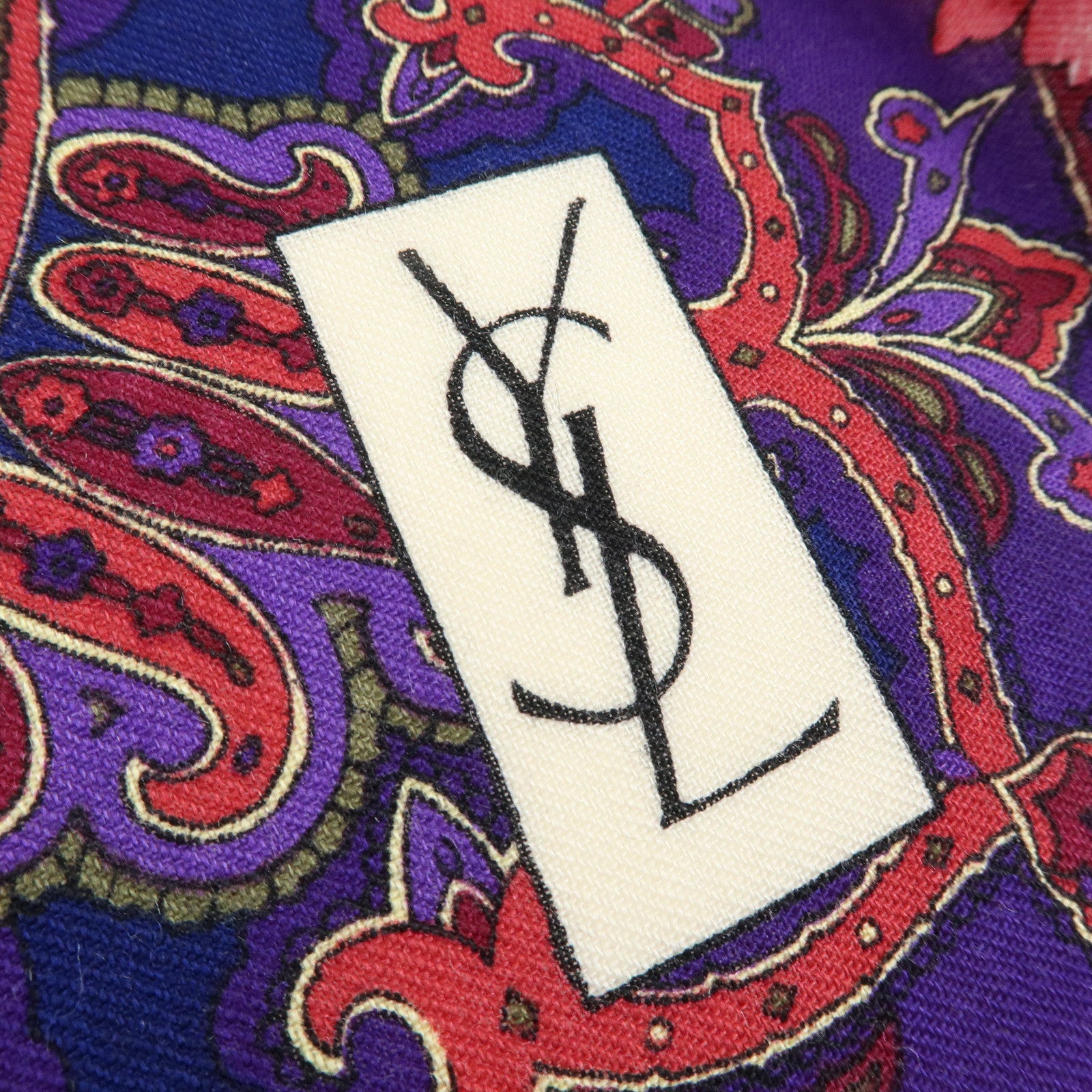 SAINT LAURENT PARIS Cotton Wool Scarf Flower Print Navy Red
