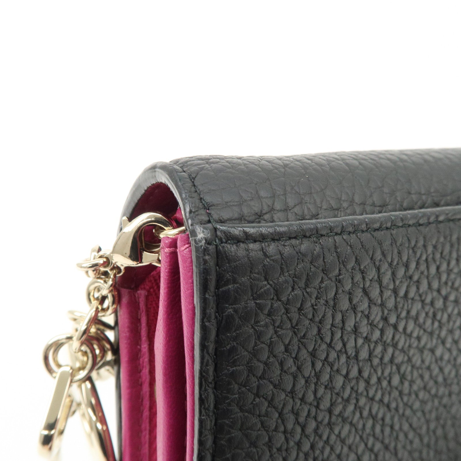Christian Dior Leather Chain Wallet Hand Bag Black Pink