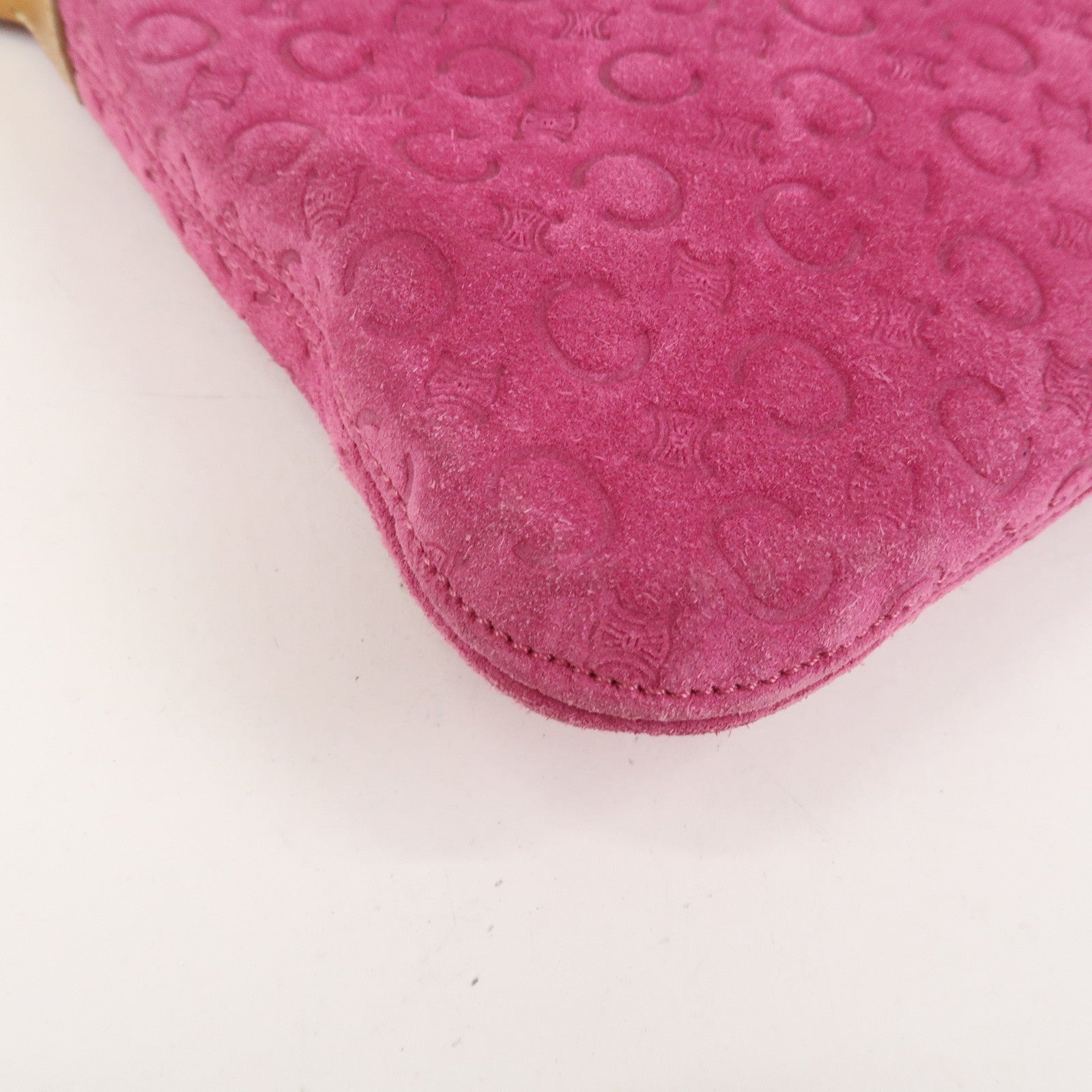 CELINE C Macadam Suede Leather Shoulder Bag Pink Light Brown