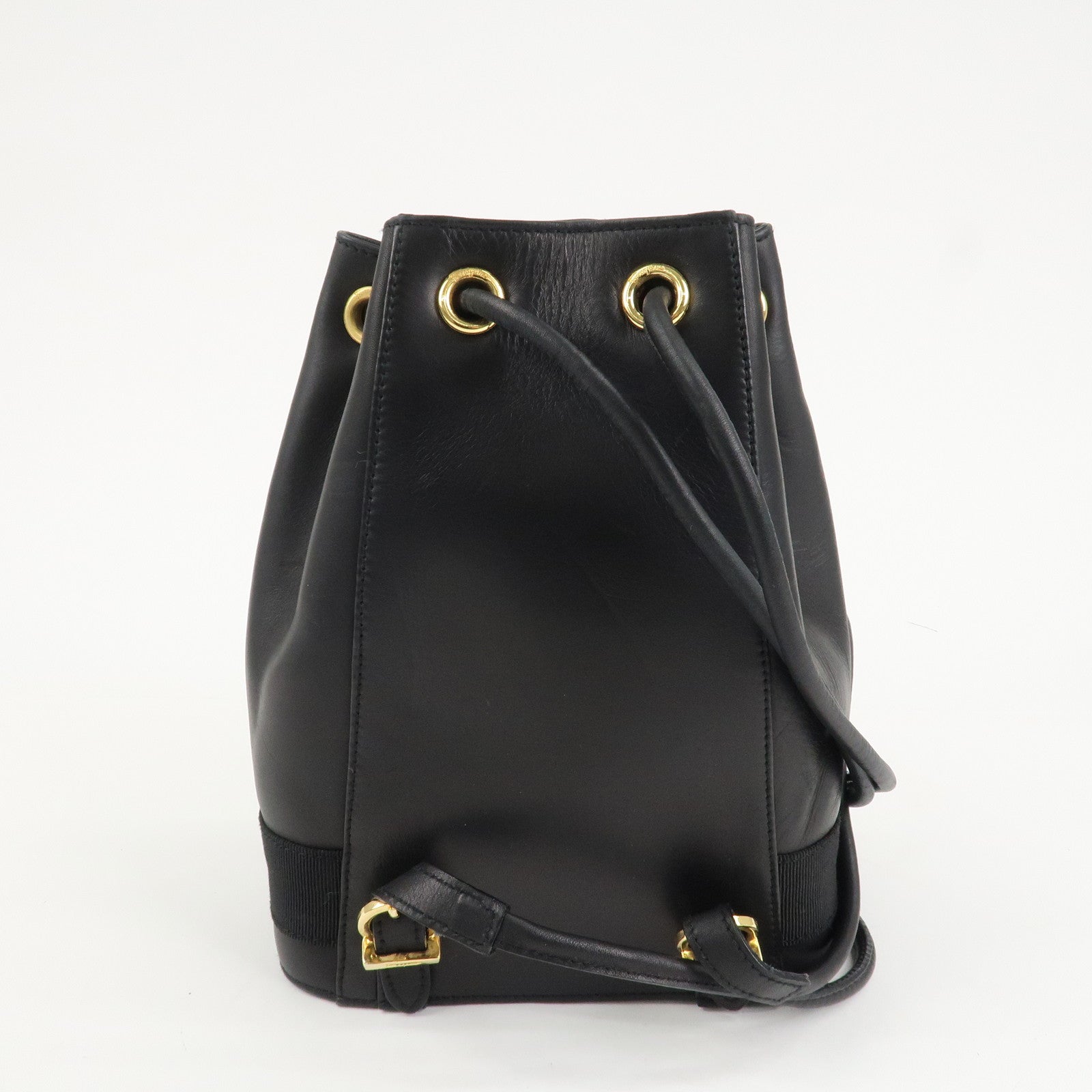 Ferragamo Vara Ribbon Leather Backpack Shoulder Bag Black AQ215676 Used