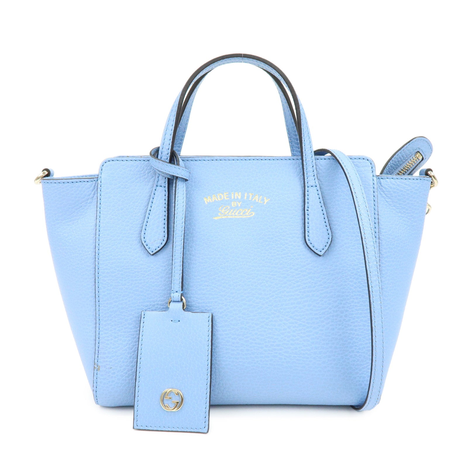 GUCCI Interlocking G Leather 2Way Bag Hand Bag Light Blue 368827