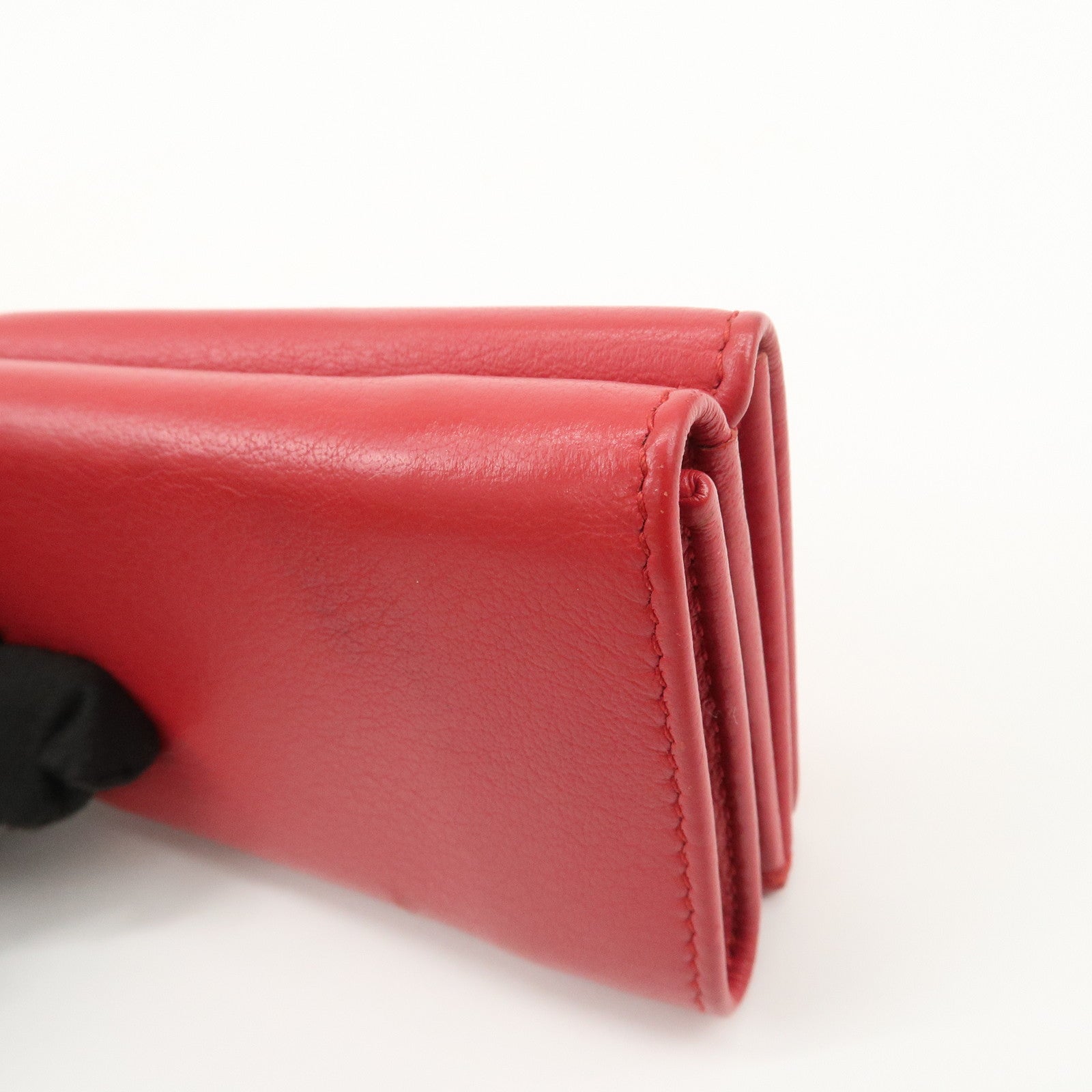 BALENCIAGA CASH Leather Mini Tri-fold Compact Wallet Red 593813