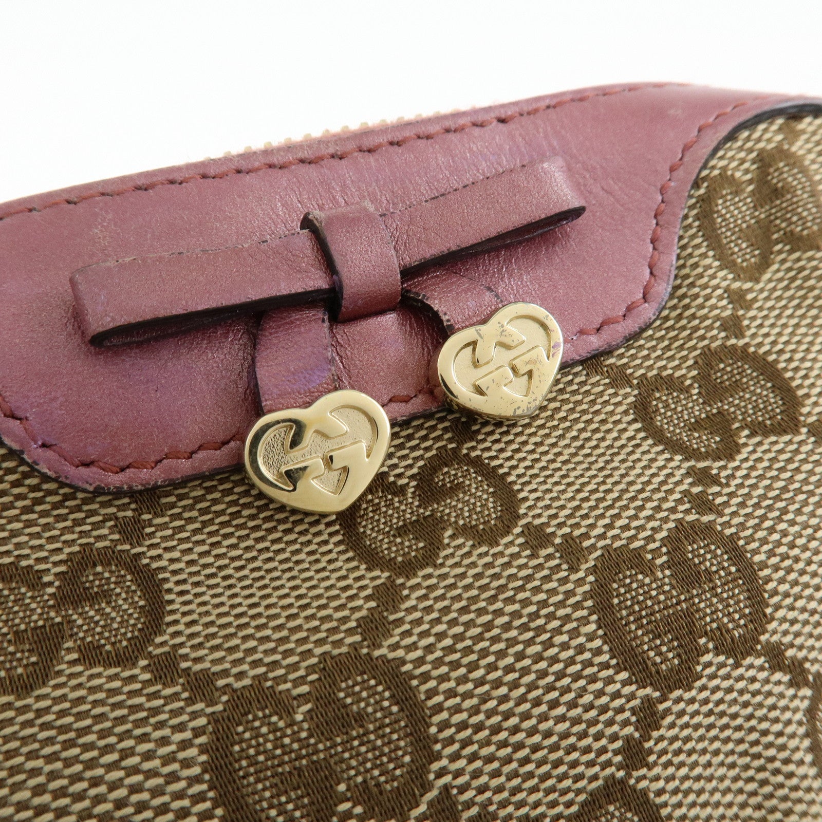 GUCCI Interlocking G Lovely Heart Cosmetic Pouch Beige Pink 308728