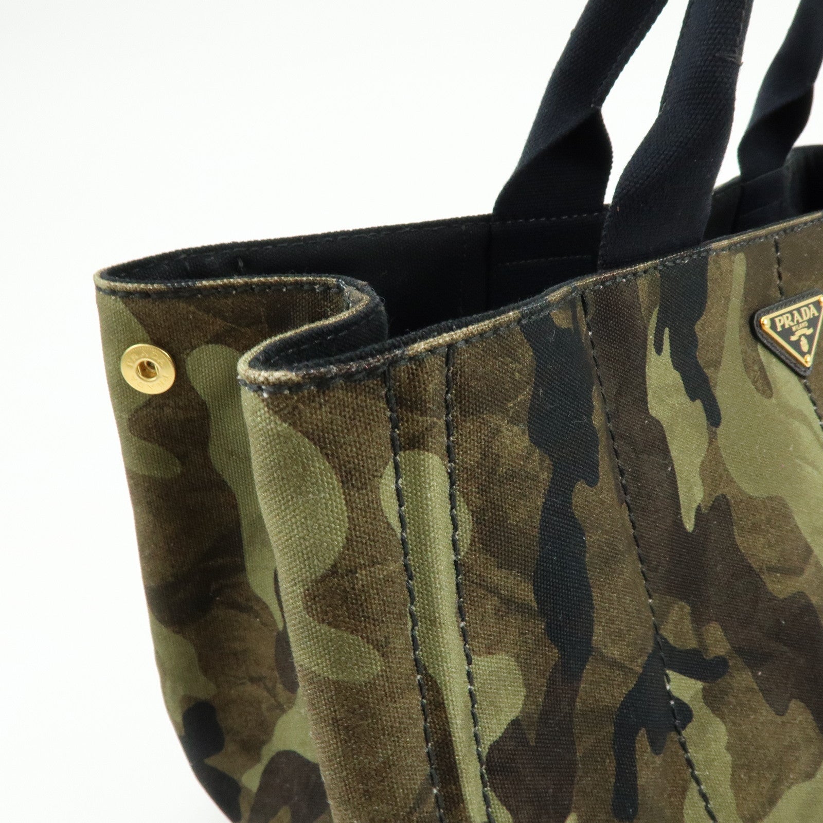 PRADA Canapa Triangle Logo Canvas Tote Bag Camouflage BN2020