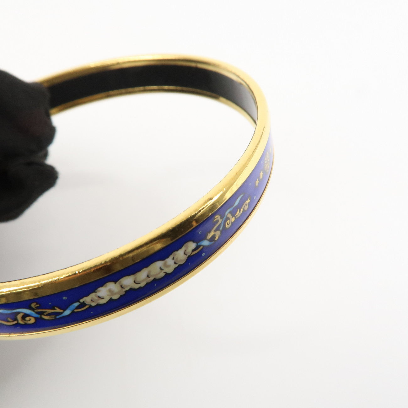 HERMES Email PM Bangle Bracelet Blue Gold Used