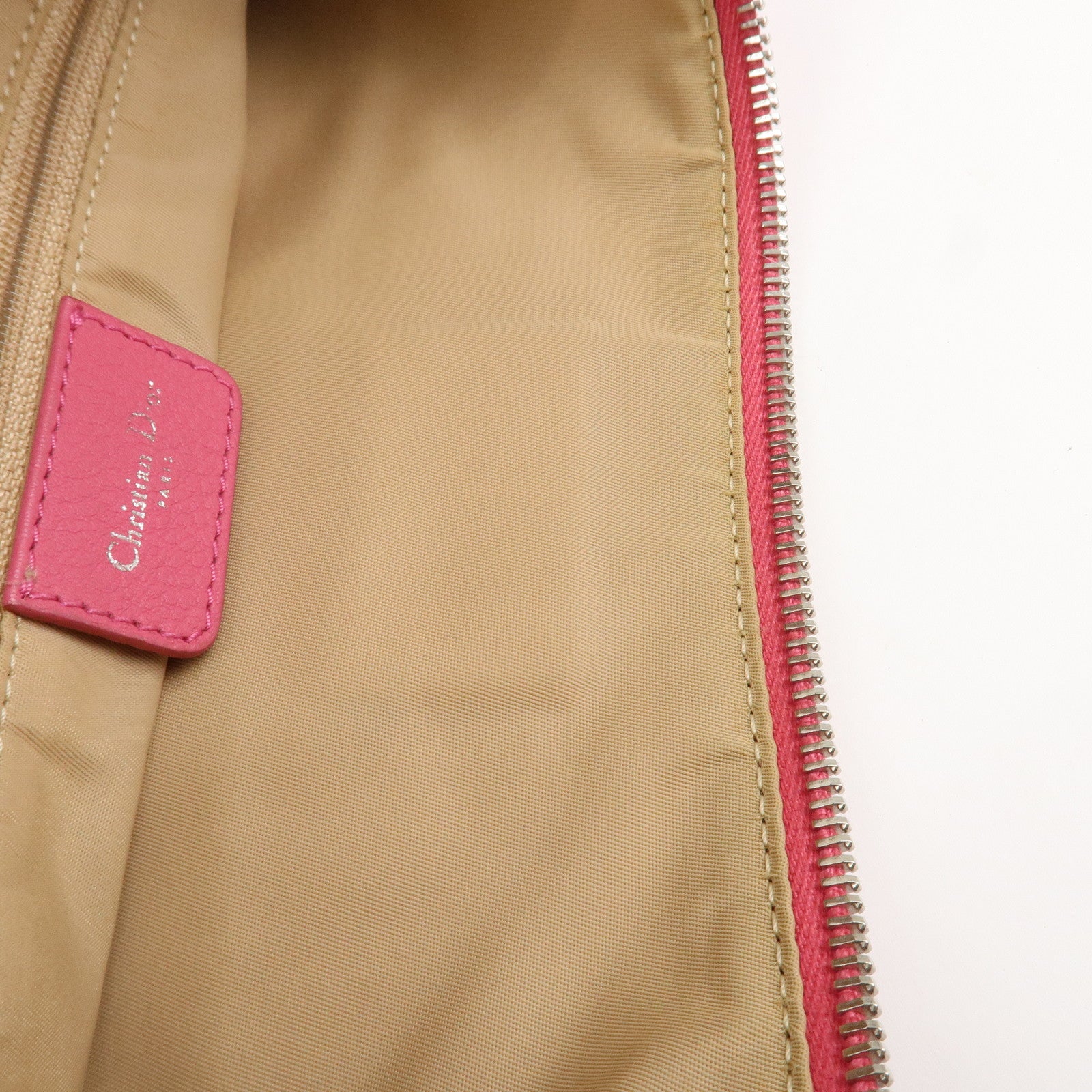 Christian Dior Trotter Canvas Leather Shoulder Bag Beige Pink