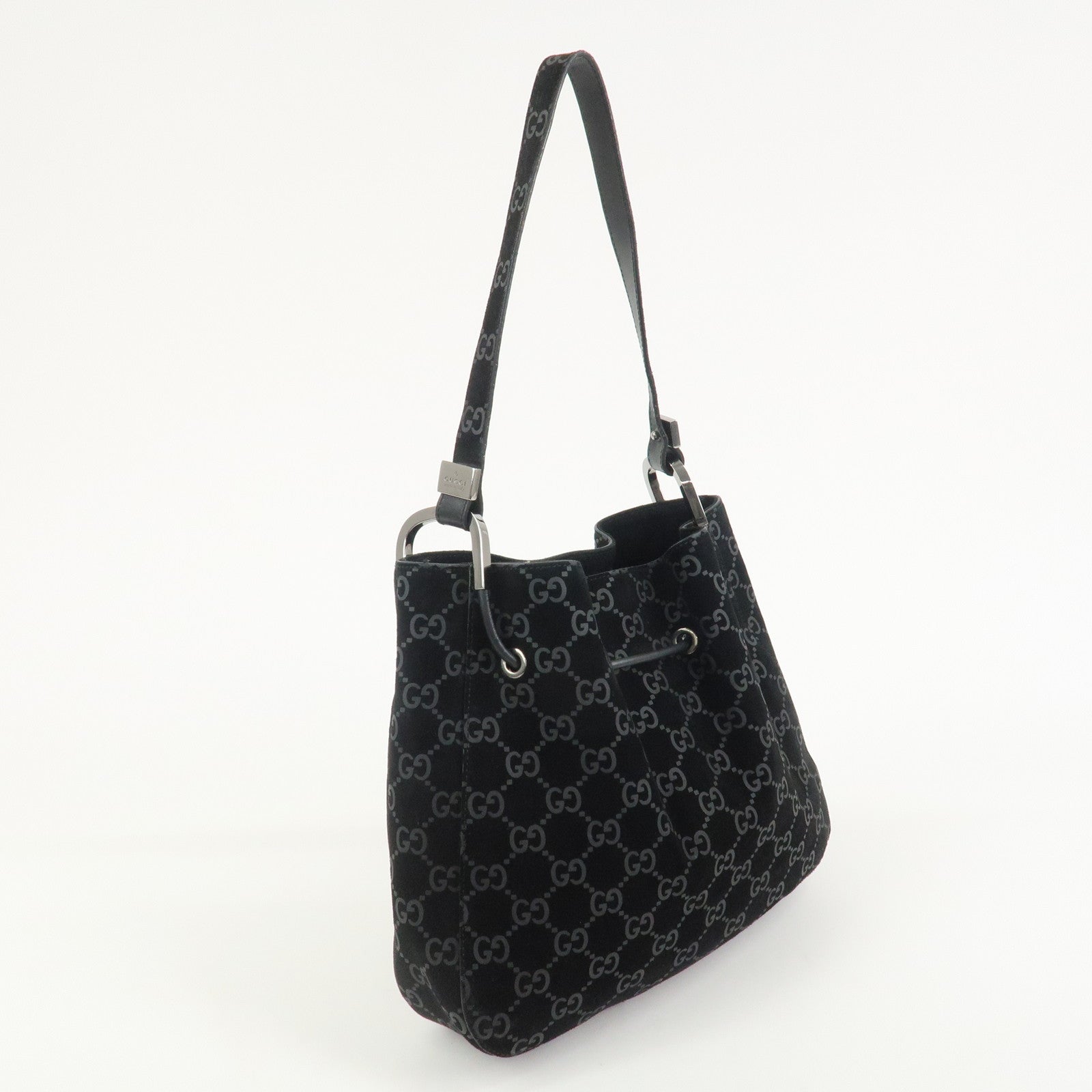GUCCI GG Suede Shoulder Bag Hand Bag Black 001・3748