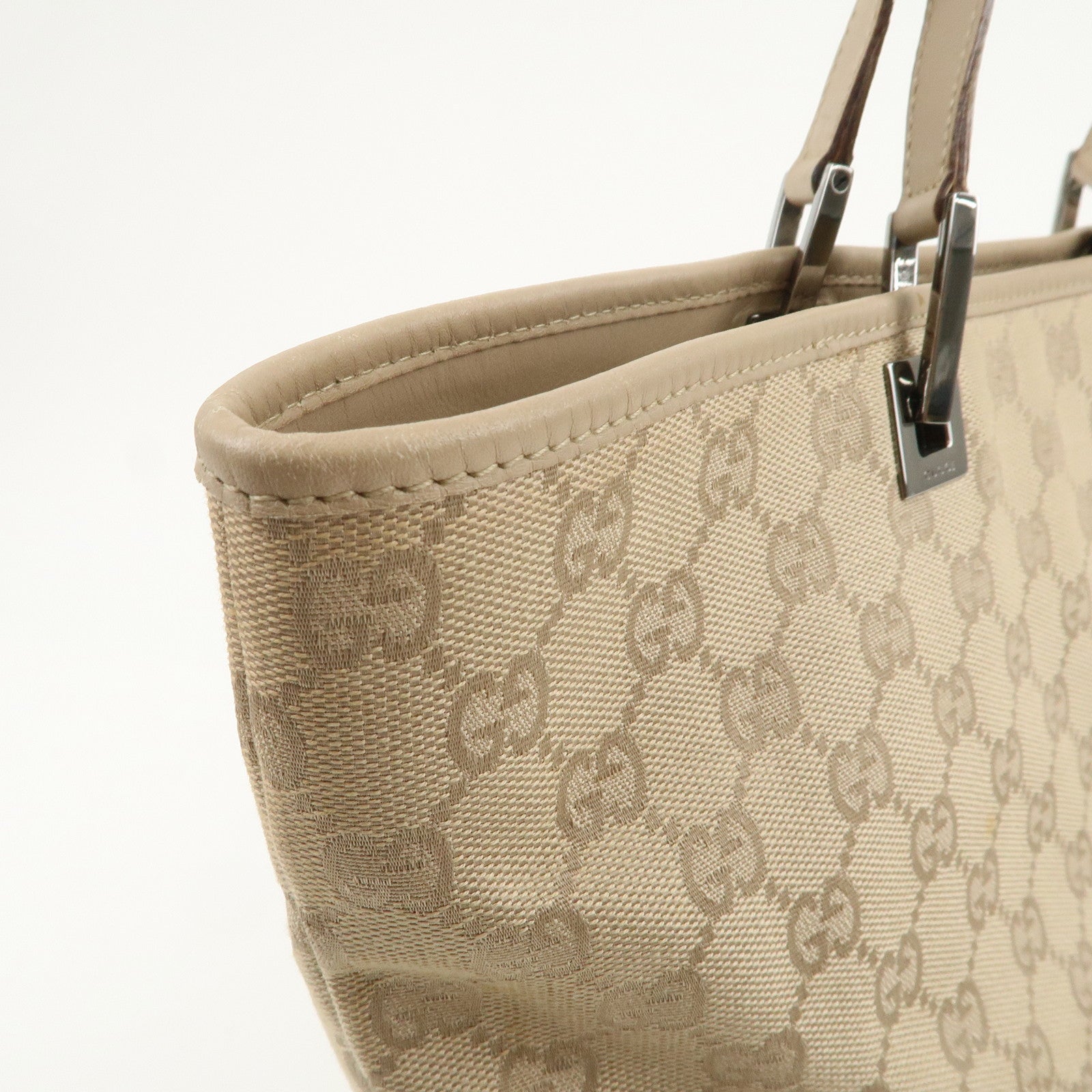 GUCCI GG Canvas Leather Tote Bag Shoulder Bag Beige 31243