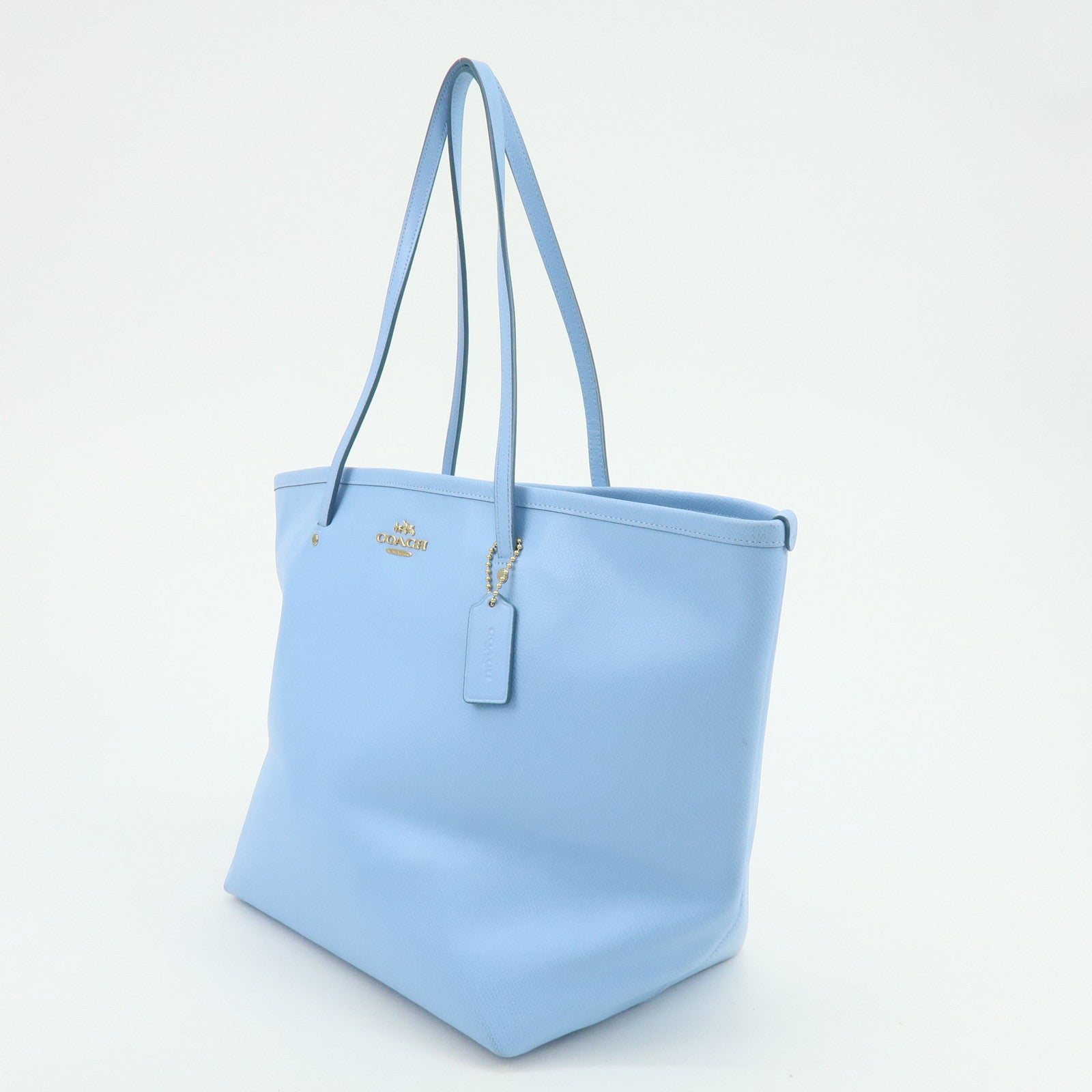 COACH Leather Tote Bag Shoulder Bag Light Blue