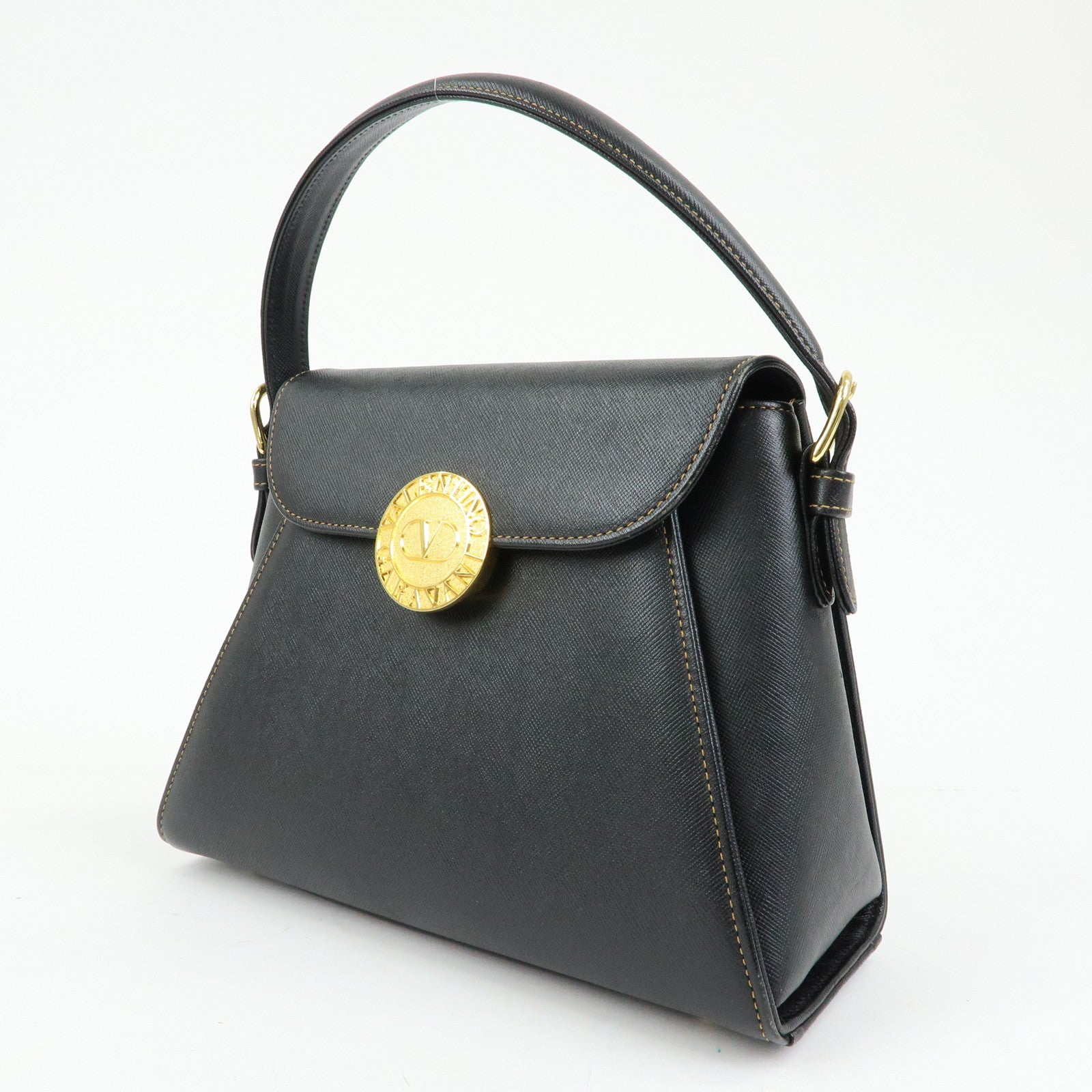 VALENTINO Leather 2Way Bag Hand Bag Shoulder Bag Black