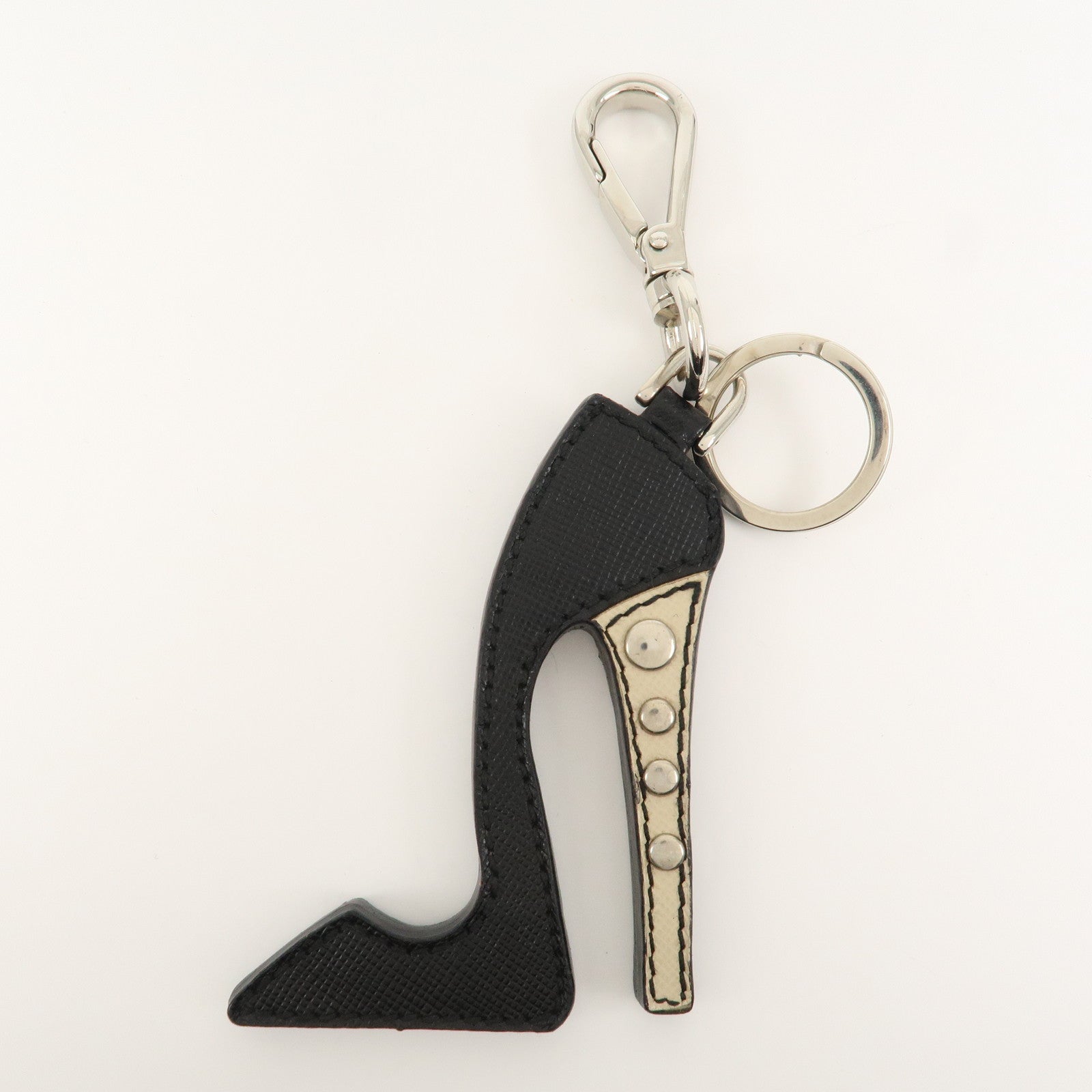 PRADA High Heel Motif Leather Bag Charm Key Chain Black 1AR295