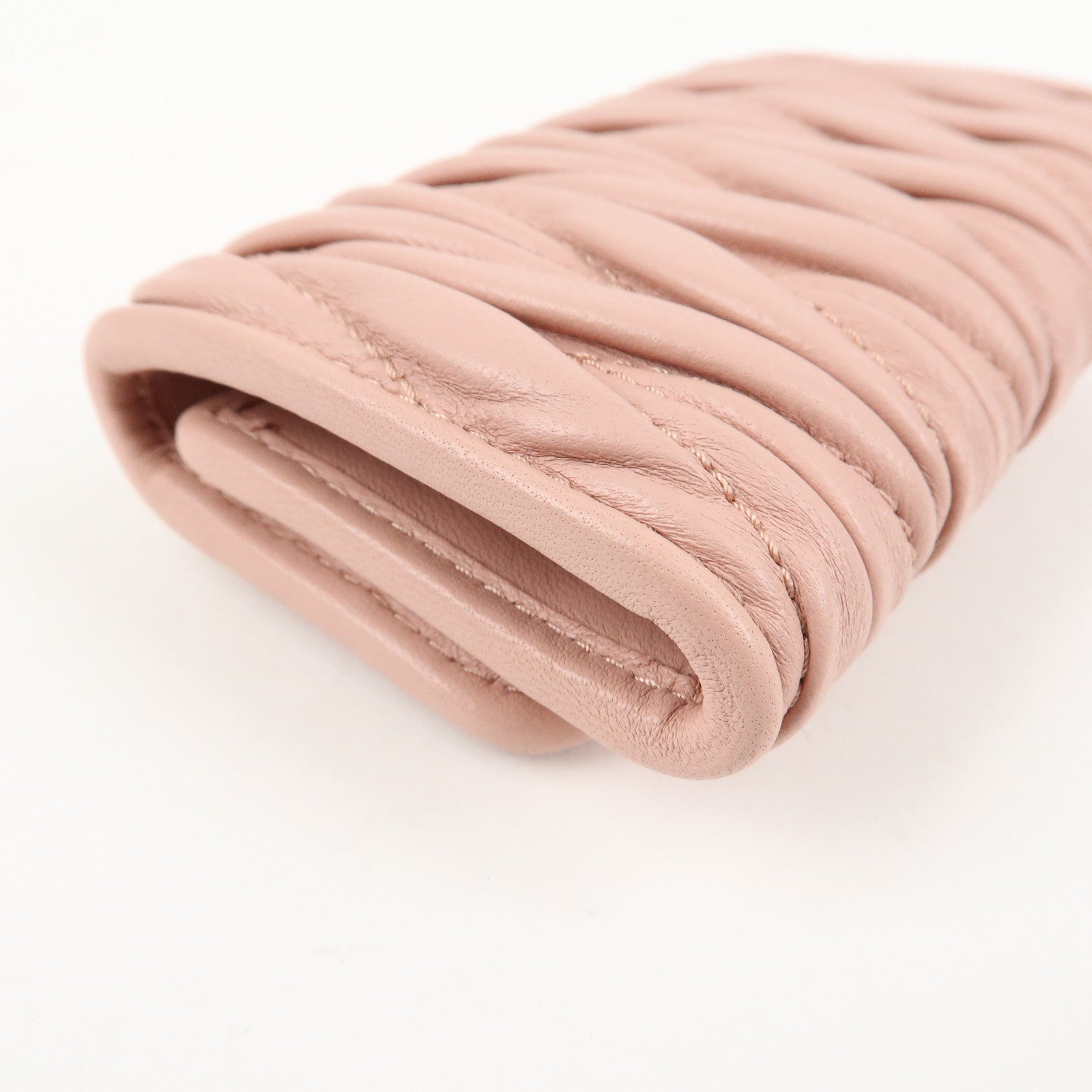 MIU MIU Matelasse Leather Key Case 6 Key Rings Pink 5PG222 Used