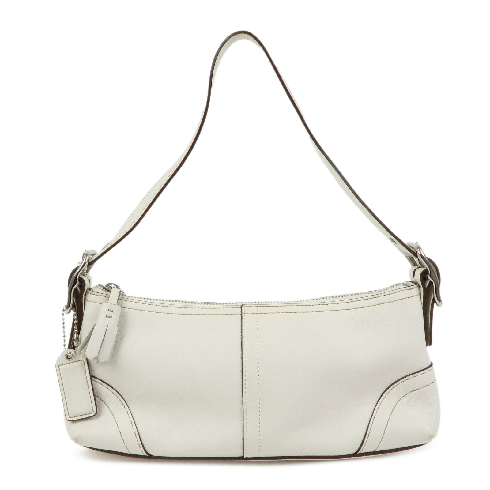 COACH Leather Hand Bag Shoulder Bag Pouch Charm White