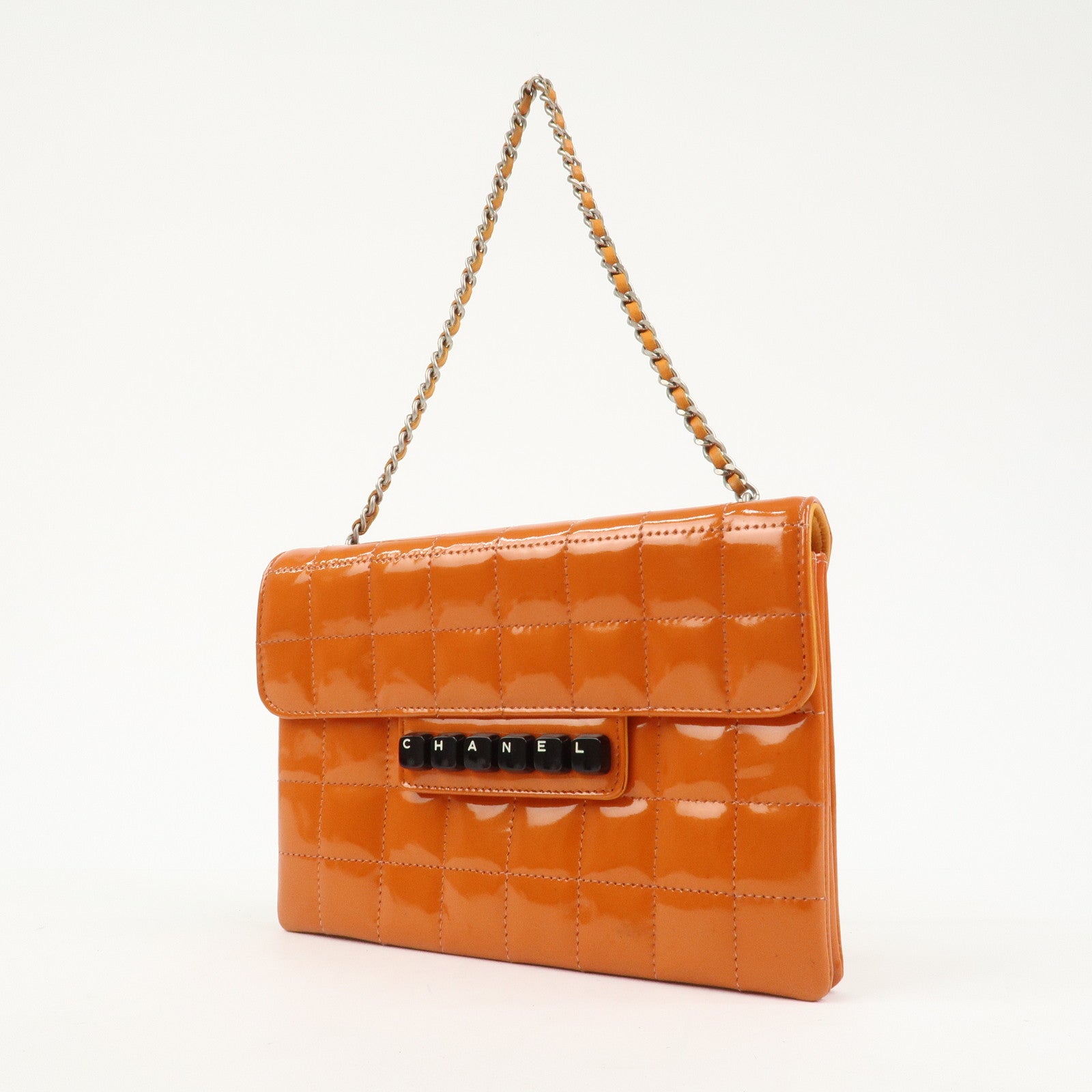 CHANEL Chocolate Bar Patent Leather Hand Bag Shoulder Bag A14556
