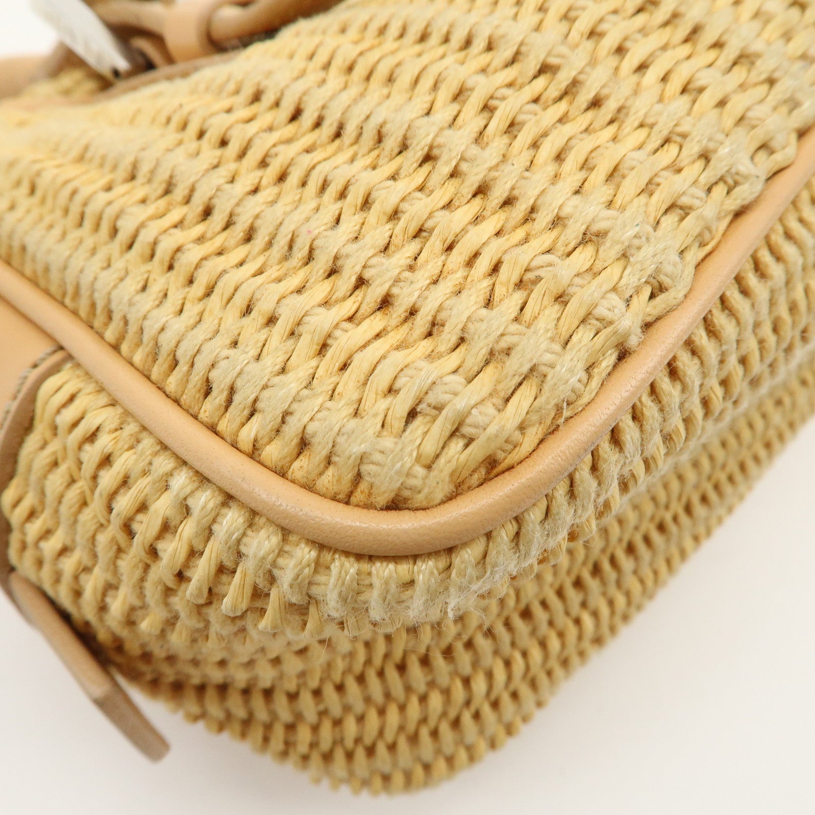 FENDI Raffia Leather Small Boston Hand Shoulder Bag Natural 8BN004