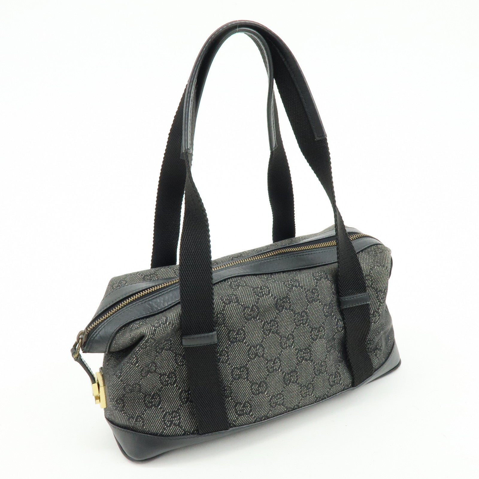 GUCCI GG Canvas Leather Hand Bag Boston Bag Black 92734