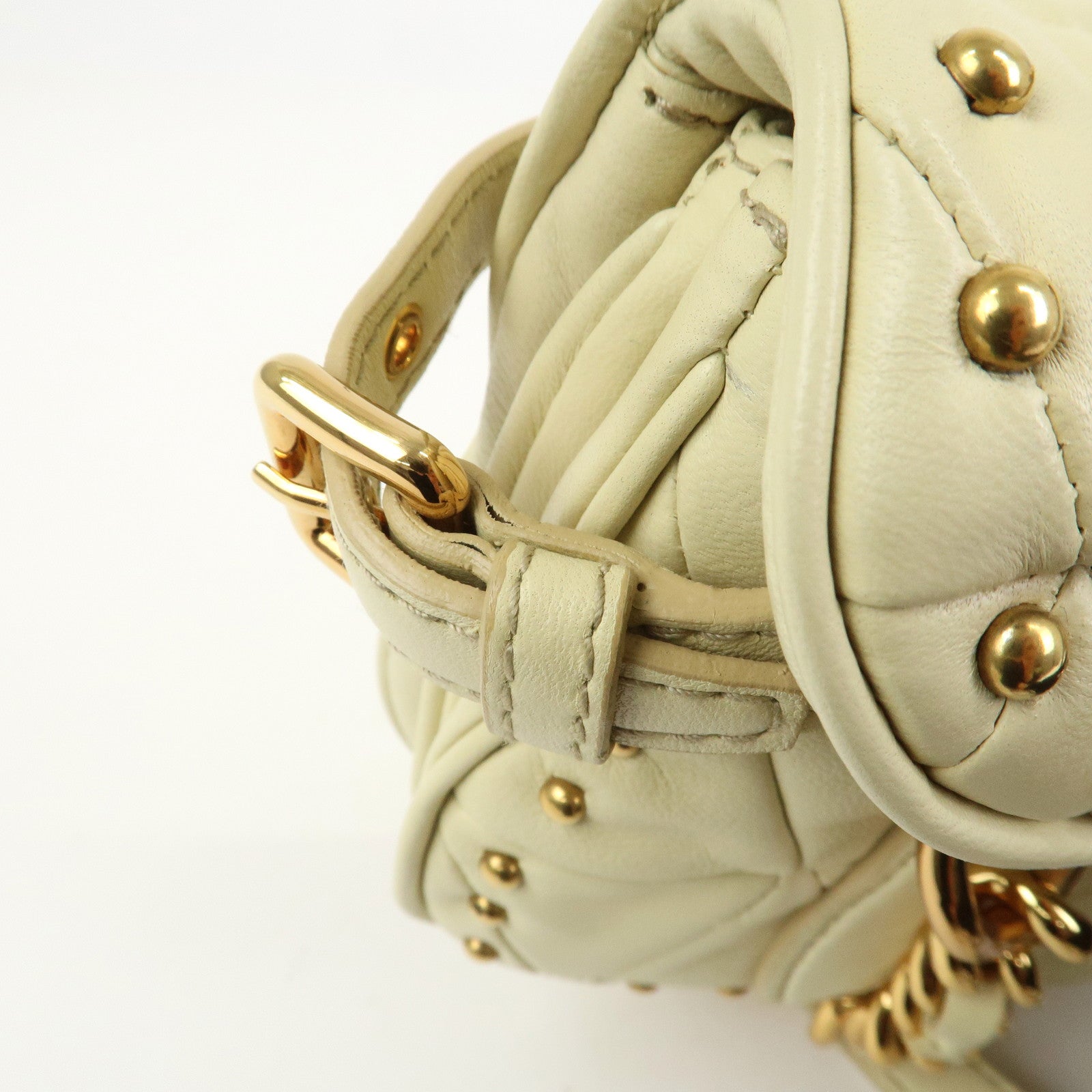 MIU MIU Logo Leather Shoulder Bag Hand Bag Cream