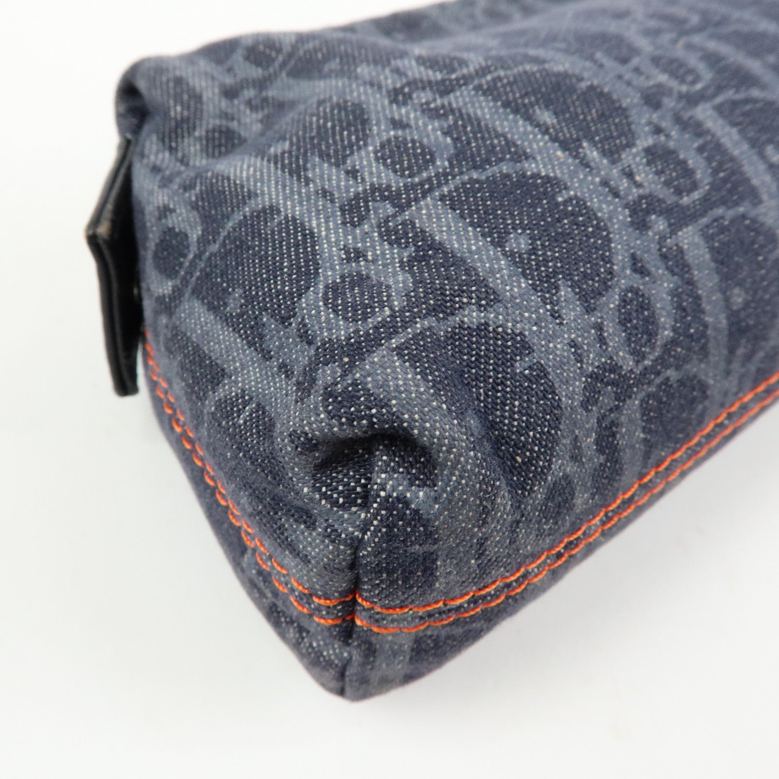 Christian Dior Trotter Flight Line Denim Leather Pouch Navy Orange