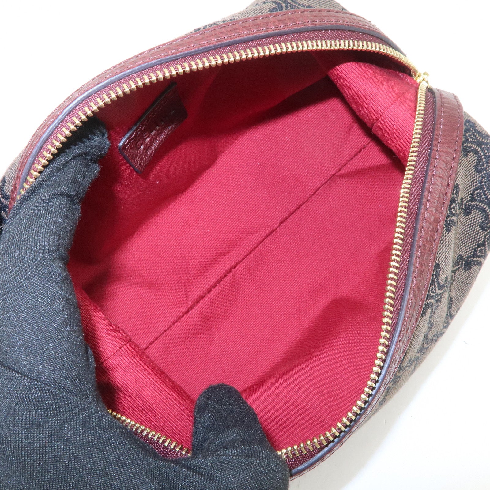 CELINE Macadam Canvas Leather Pouch Cosmetic Pouch Brown Wine Red