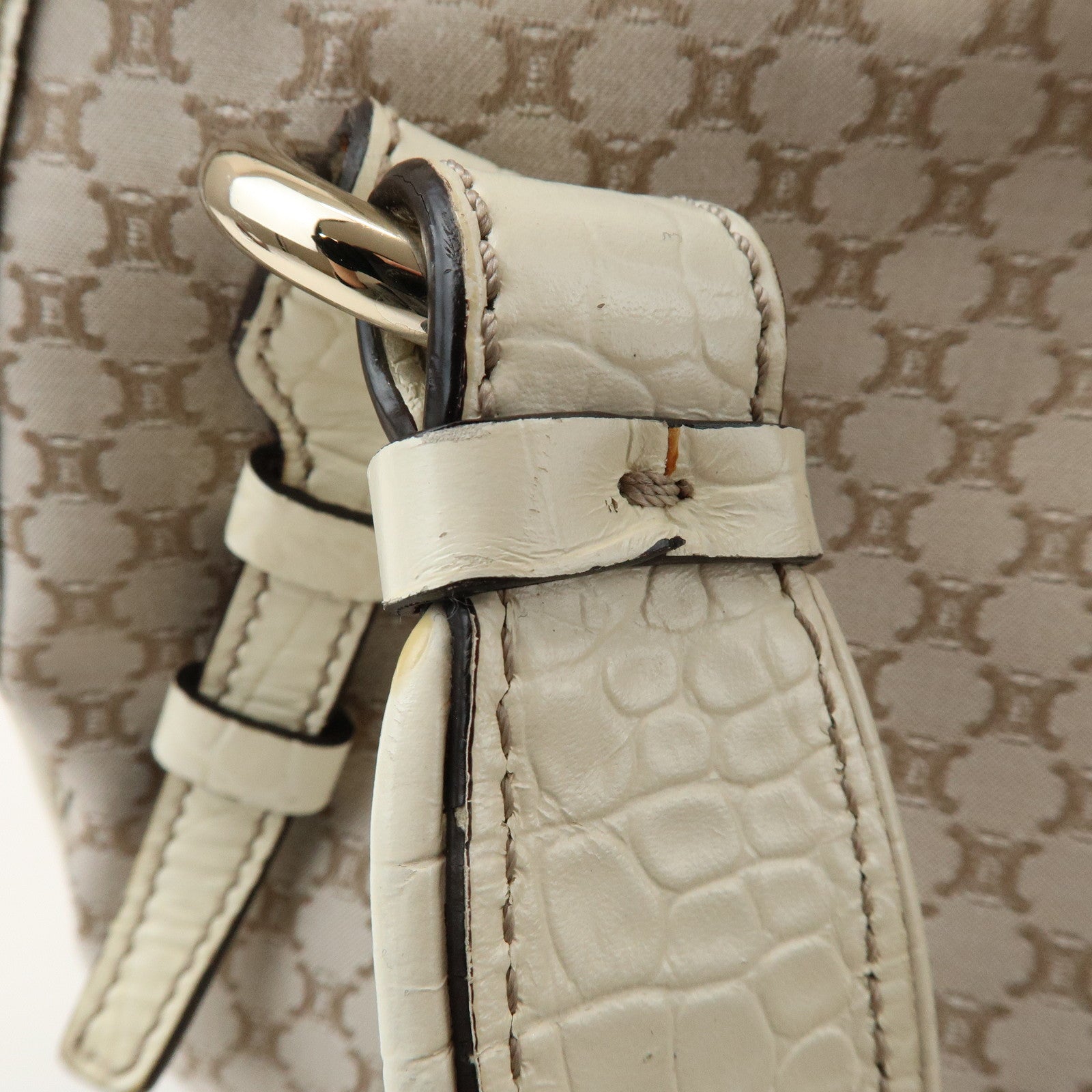 CELINE Macadam Bittersweet Canvas Leather Shoulder Bag Beige Ivory