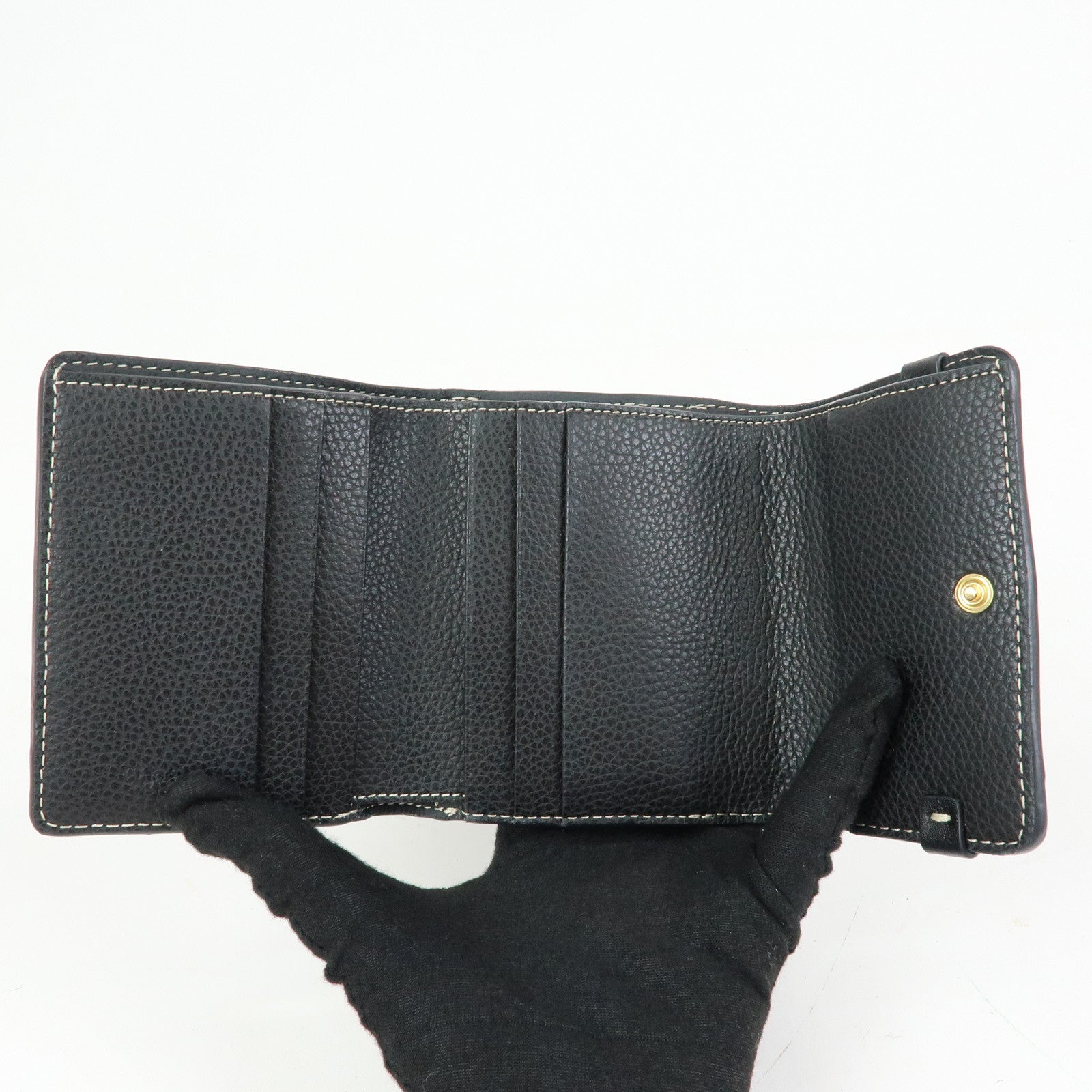 Chloe Darryl Leather Tri-fold Compact Wallet Black