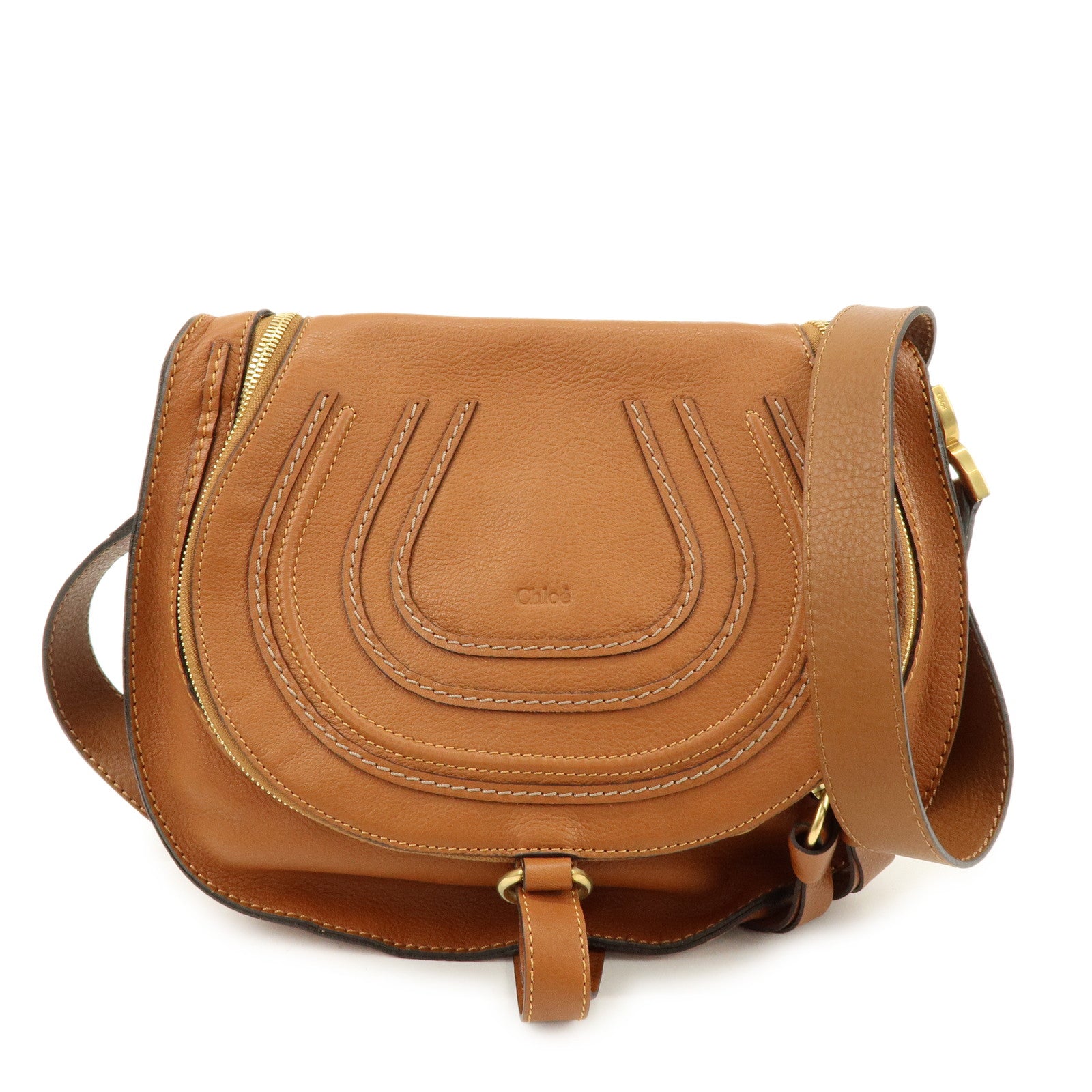 Chloe Marcie Leather Shoulder Bag Crossbody Bag Brown Camel