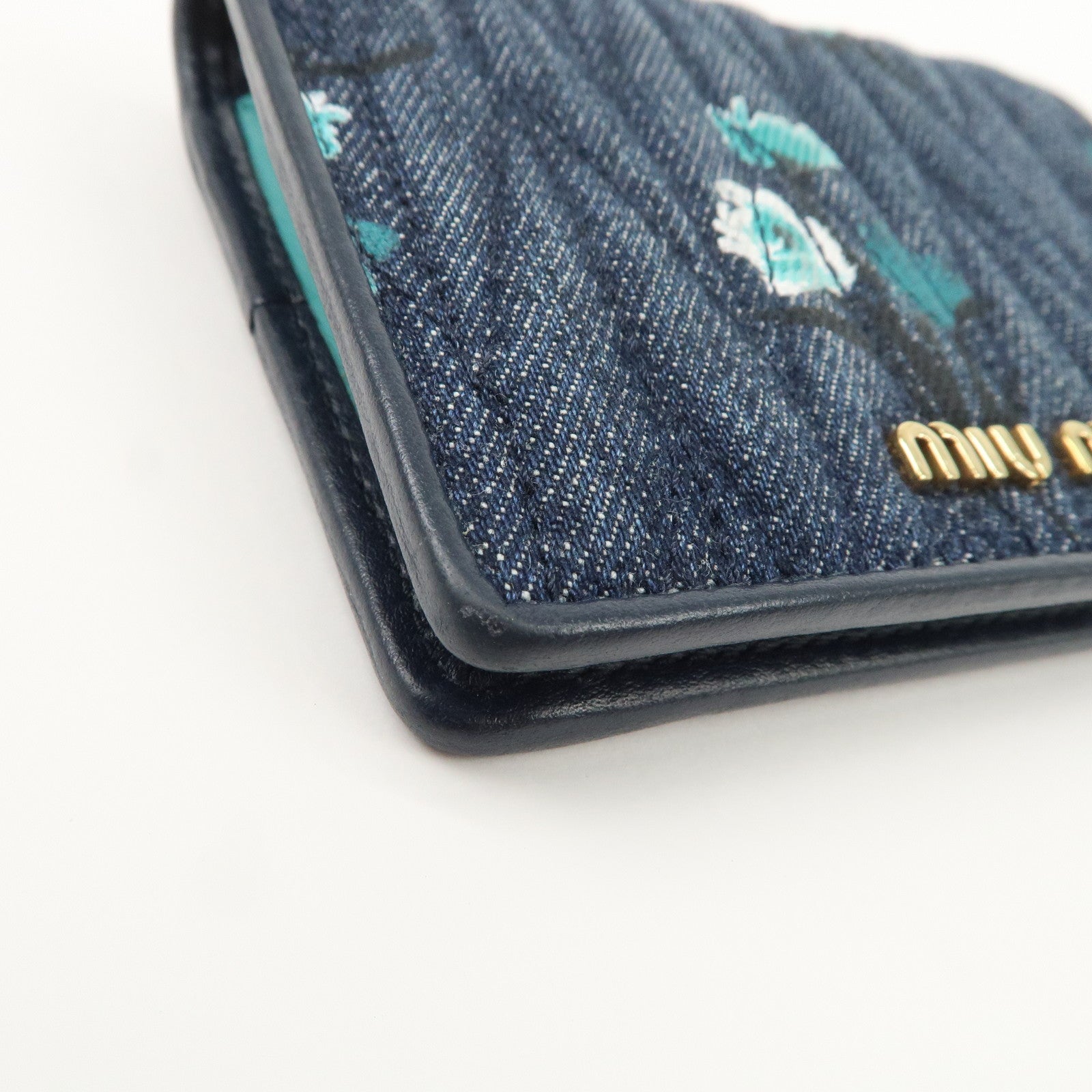 MIU MIU Matelasse Denim Leather Bi-fold Compact Wallet Indigo Blue 5MV204