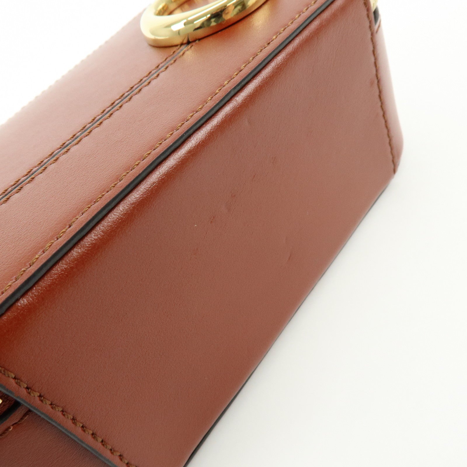 Chloe Leather 2Way Chain Shoulder Bag Mini Vanity Bag Brown