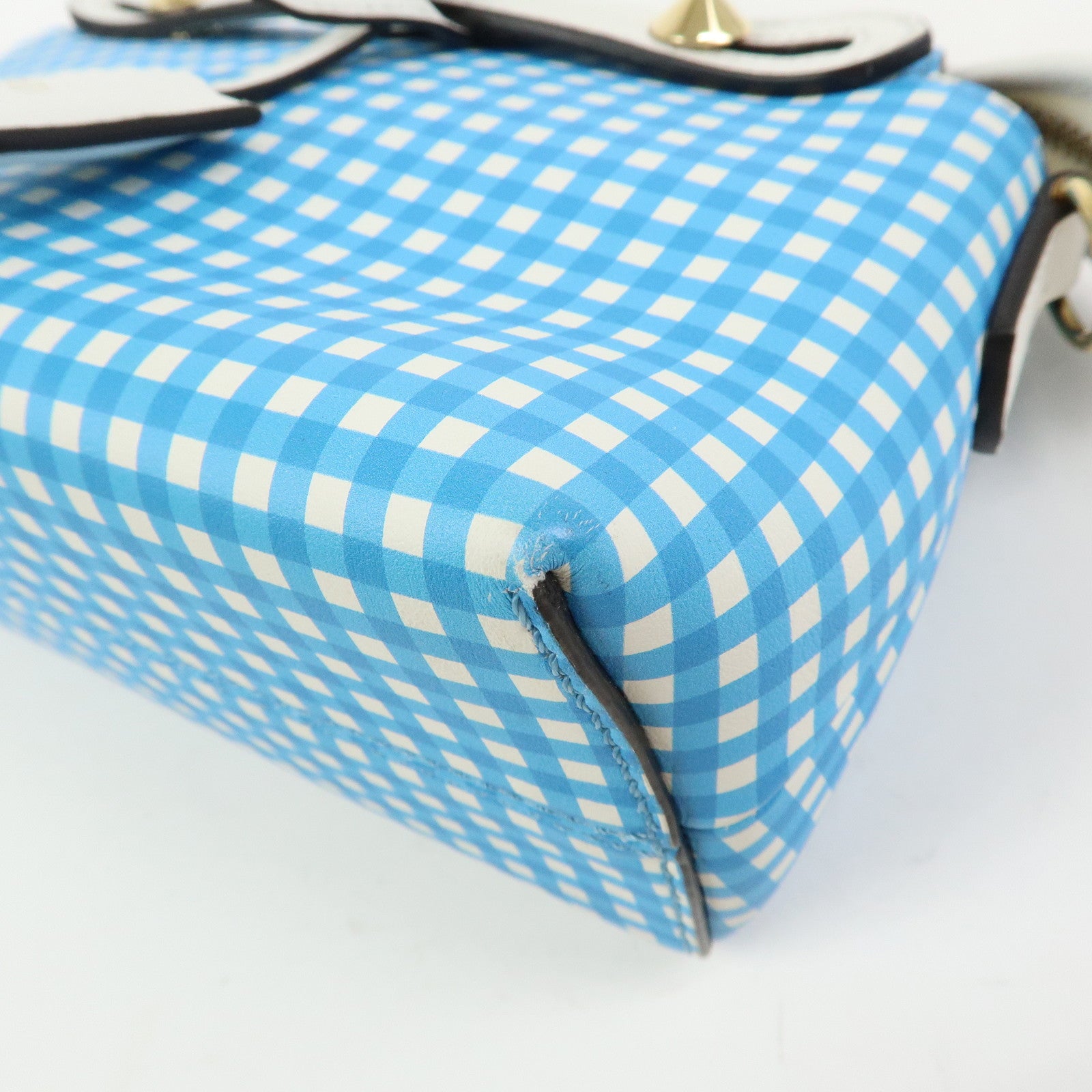 FENDI By The Way Leather 2Way Shoulder Bag Gingham Plaid 8BL145
