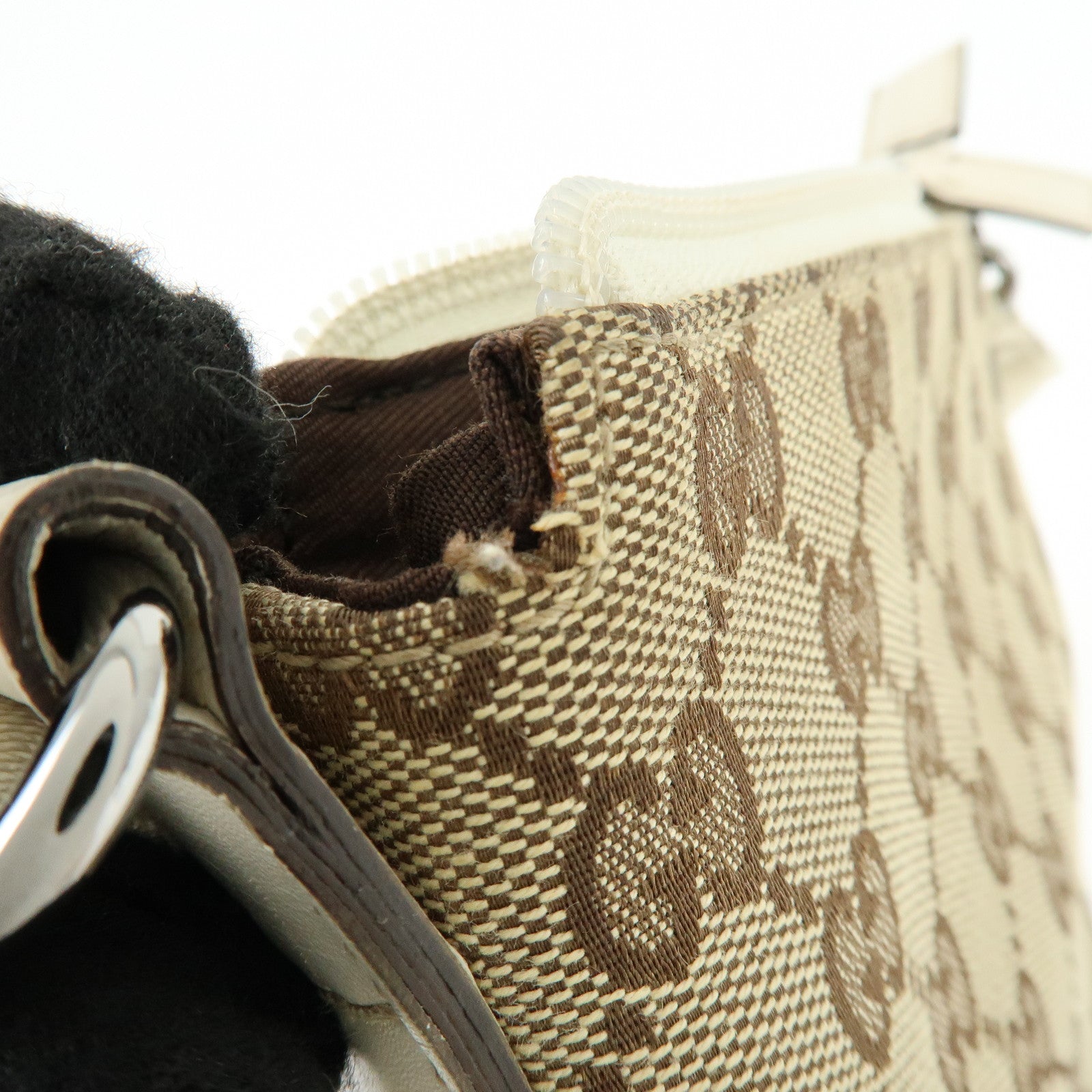 GUCCI GG Canvas Leather Shoulder Crossbody Bag Brown Ivory 147671