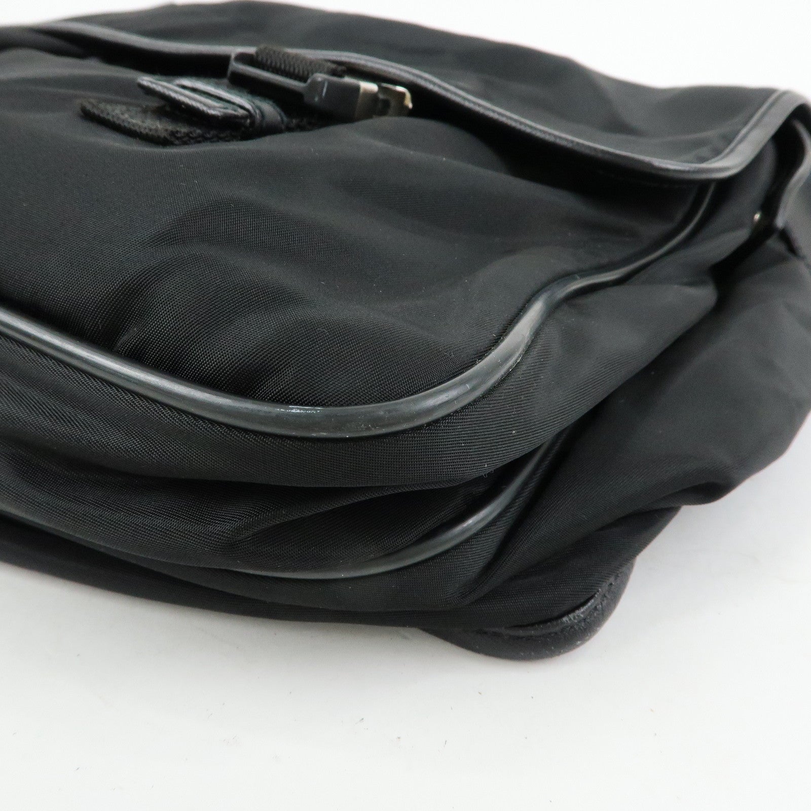 PRADA Triangle Logo Nylon Saffiano Leather Shoulder Bag Black