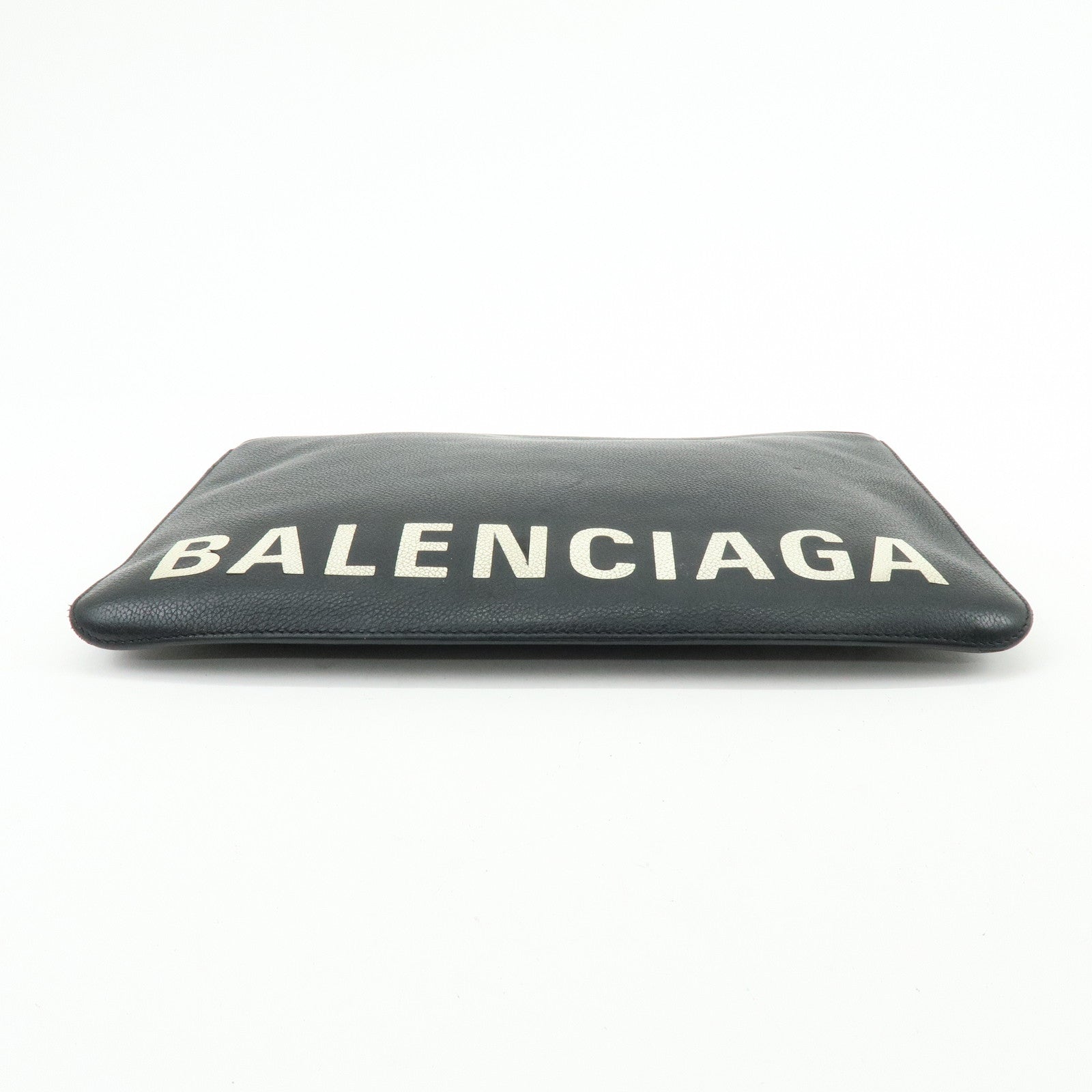 BALENCIAGA Leather Clutch Bag Flat Bag Black