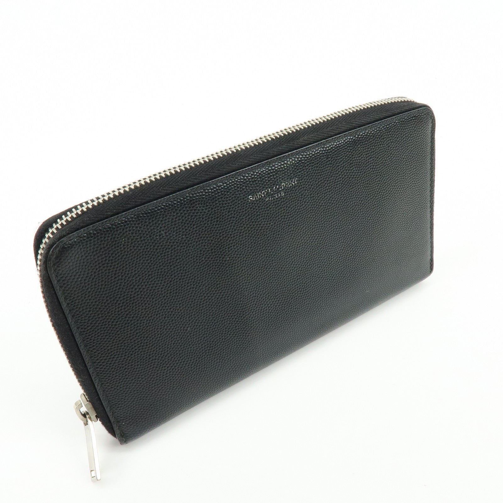 SAINT LAURENT PARIS Leather Round Zippy Long Wallet Black
