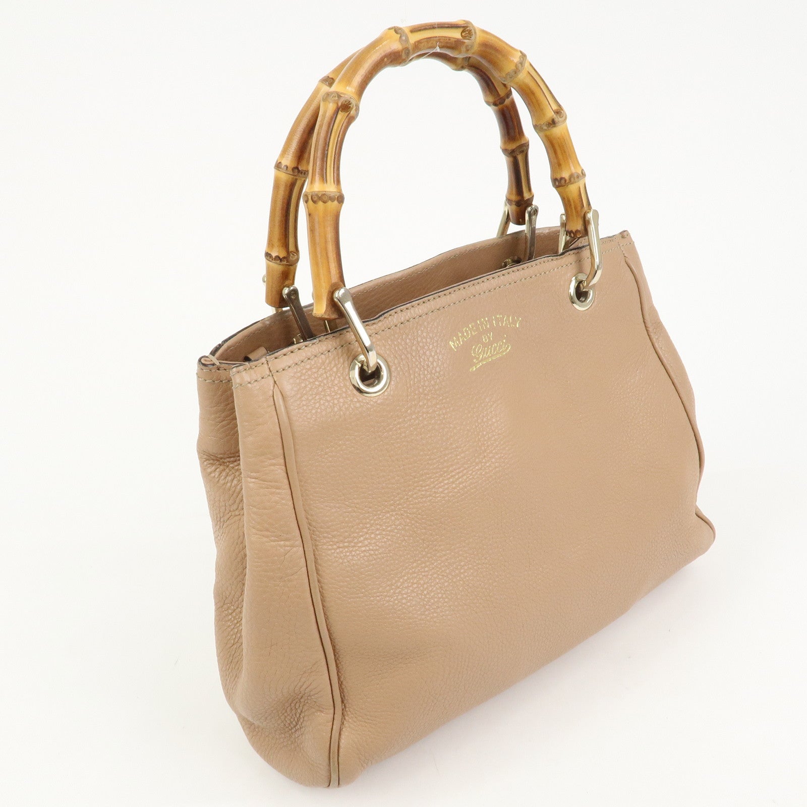 GUCCI Bamboo Leather 2 Way Bag Hand Shoulder Bag Pink Beige 336032