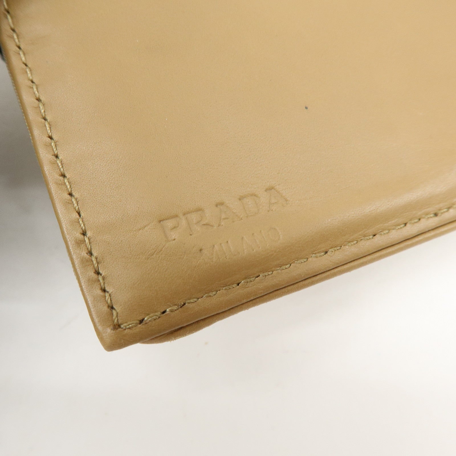 PRADA Logo Nylon Leather Compact Trifold Wallet Beige 1M0170