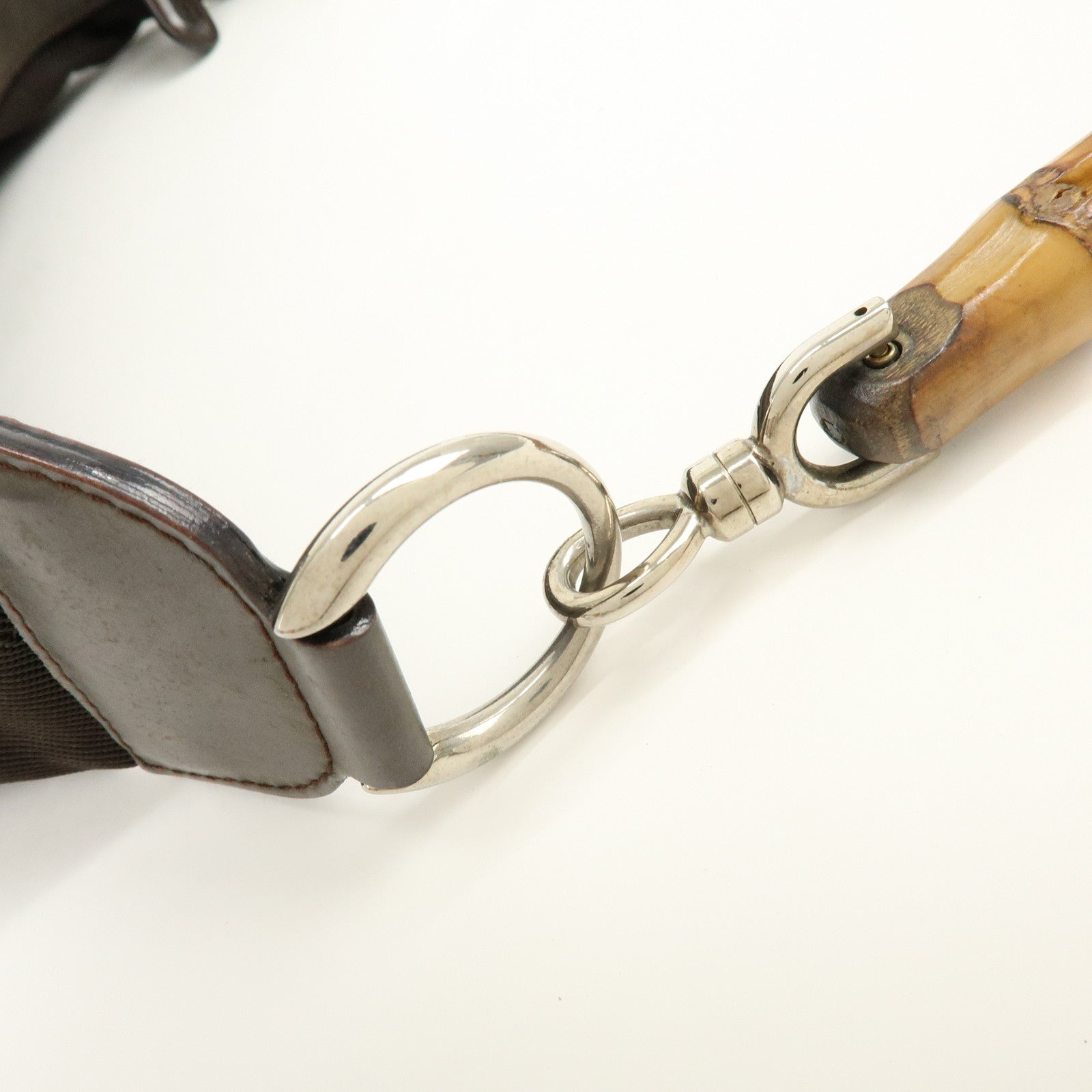 GUCCI Bamboo Nylon Leather Shoulder Bag Hand Bag Brown 000・2214