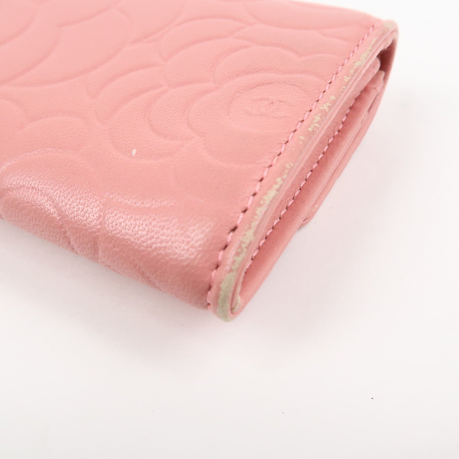 CHANEL Camellia COCO Mark Leather Card Case Card Holder Pink