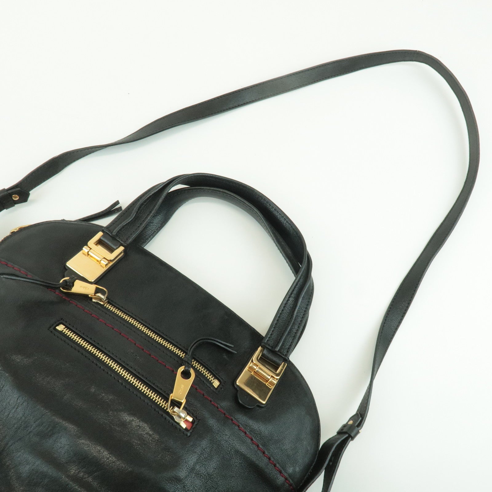 Chloe Angie Leather 2Way Tote Bag Hand Bag Shoulder Bag Black Used