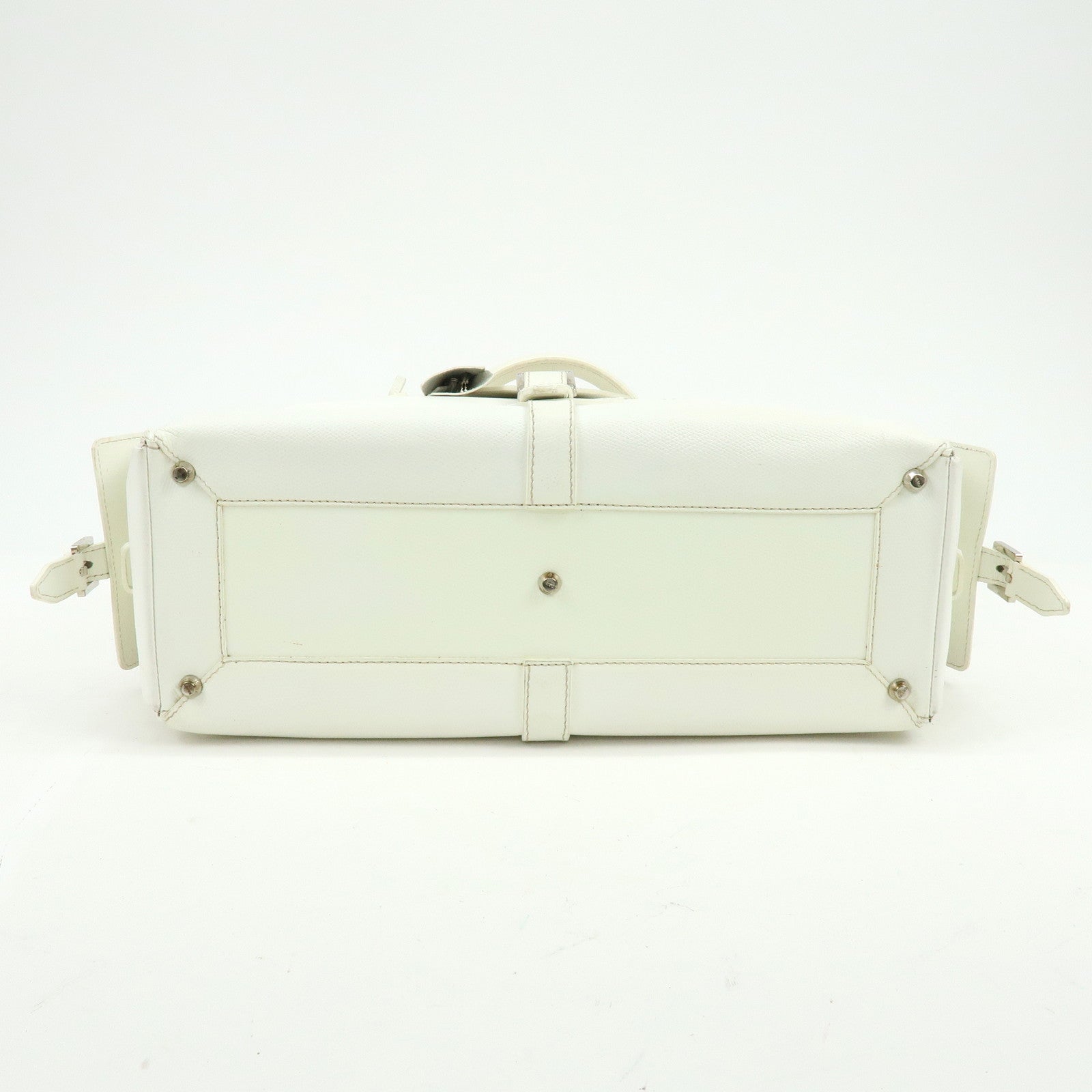 LOEWE Logo Side Pocket Leather Boston Bag Hand Bag White