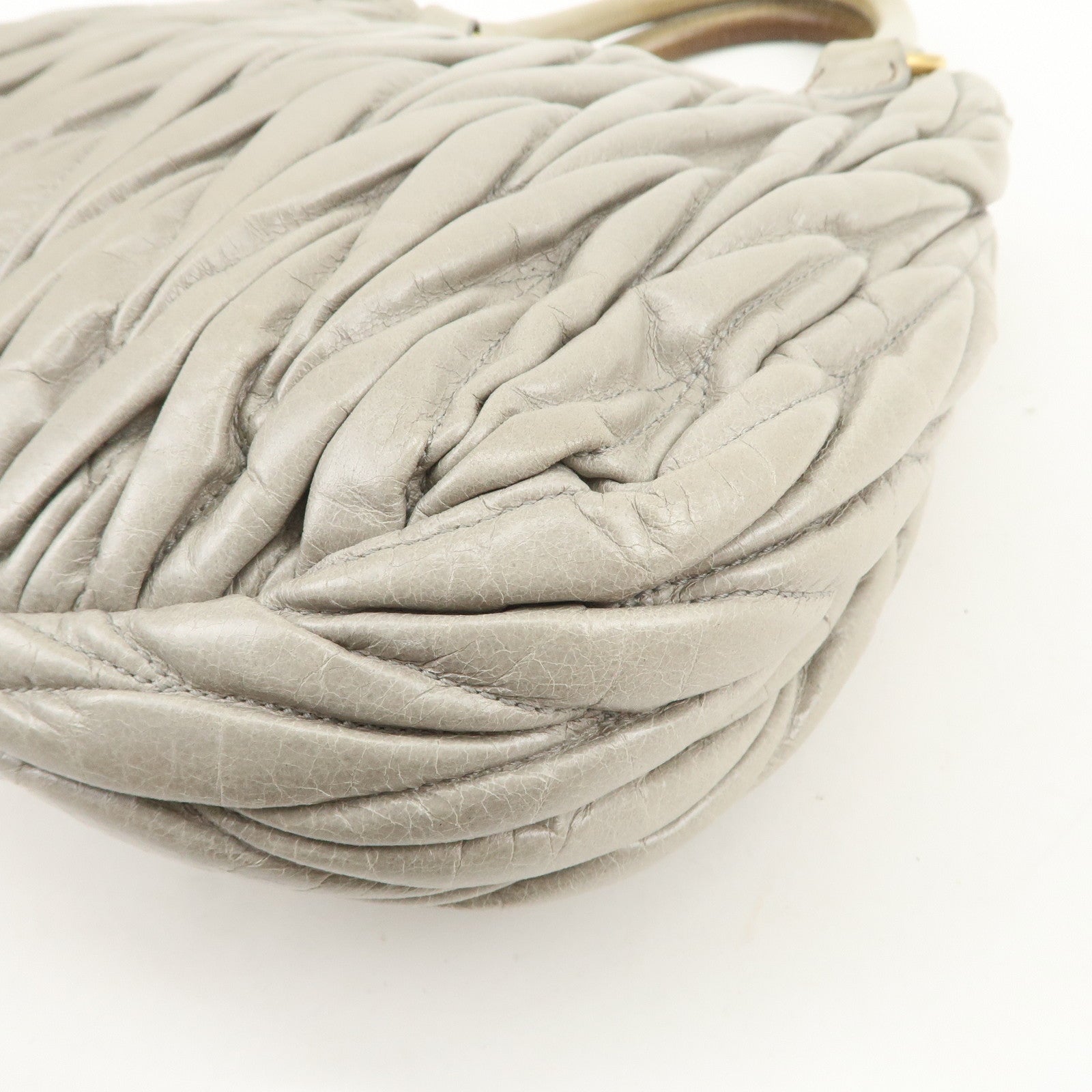 MIU MIU Matelasse Logo Leather 2Way Bag Hand Bag Light Green