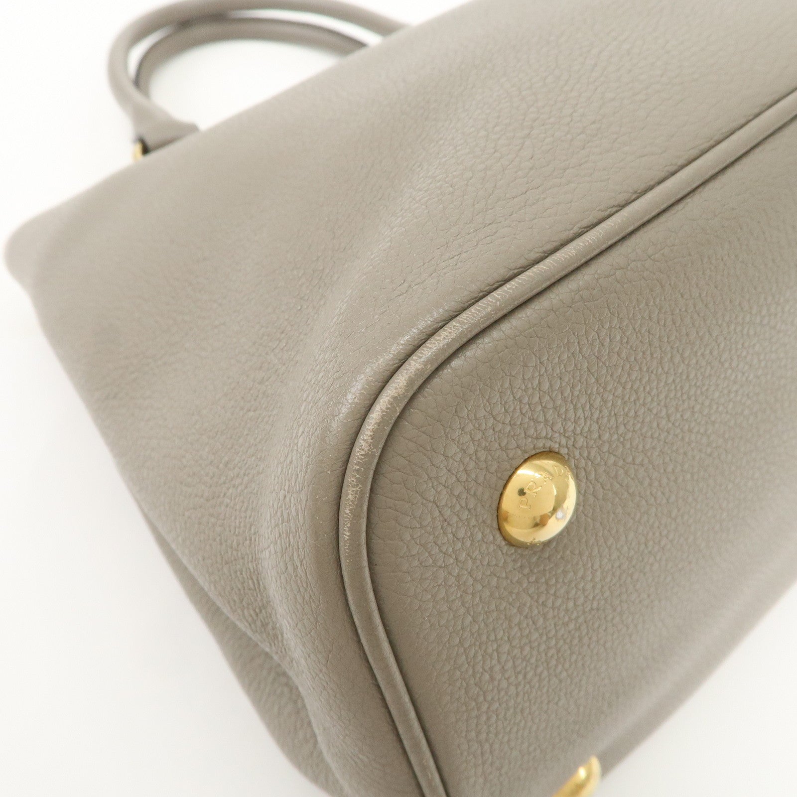 PRADA Logo Leather 2Way Bag Hand Bag Shoulder Bag Gray 1BA058