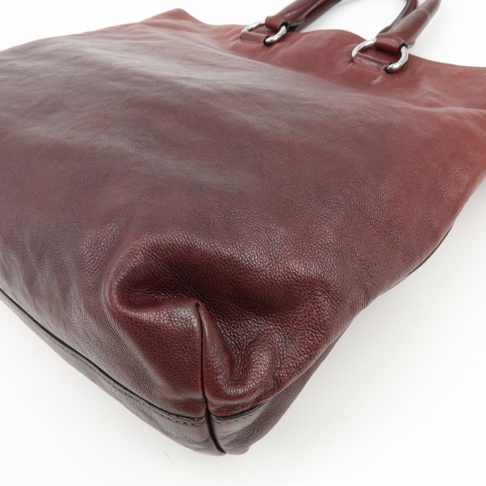 PRADA Triangle Logo Gradation Leather Tote Bag Hand Bag Bordeaux