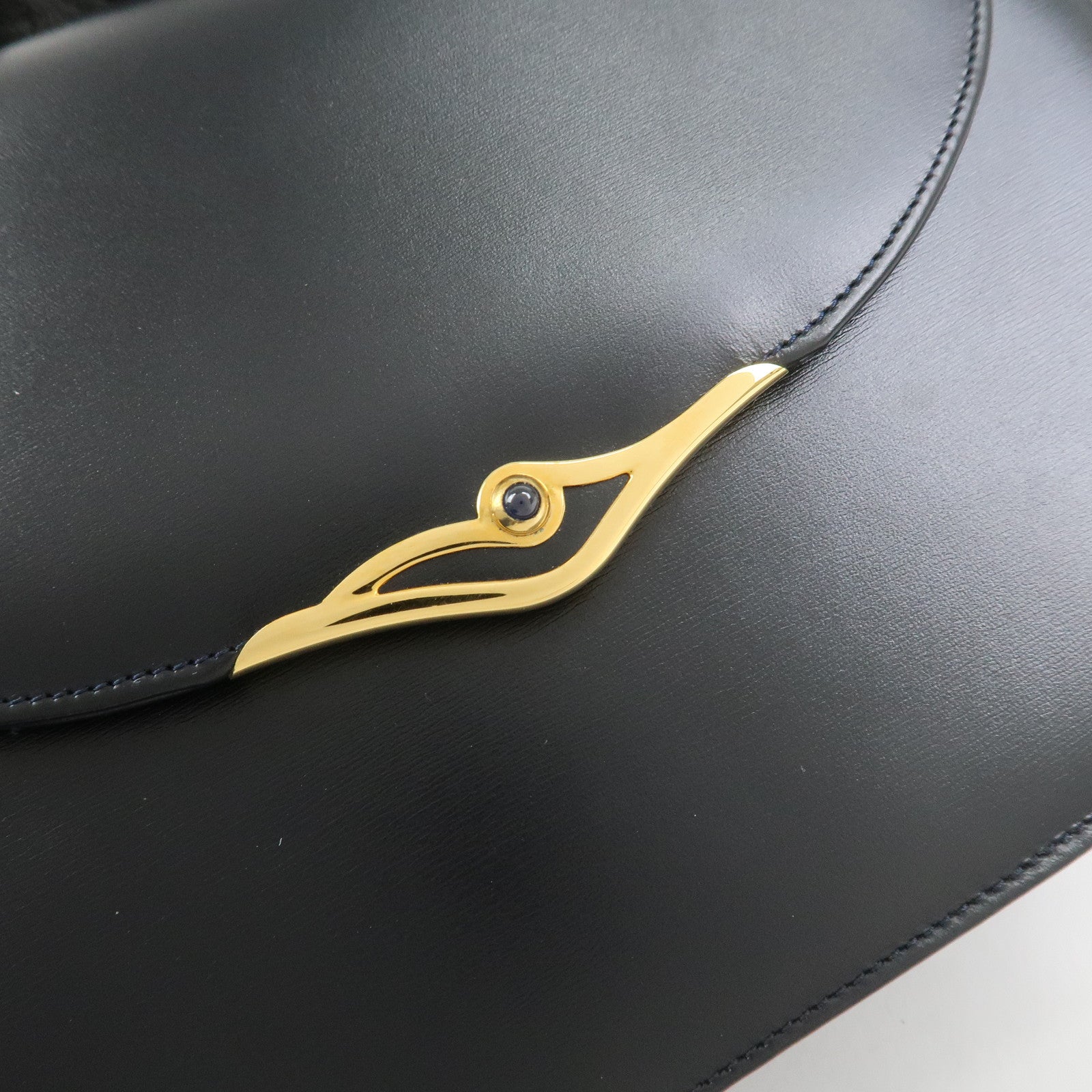 Cartier Sapphire Line Leather Sapphire Shoulder Bag Hand Bag Black