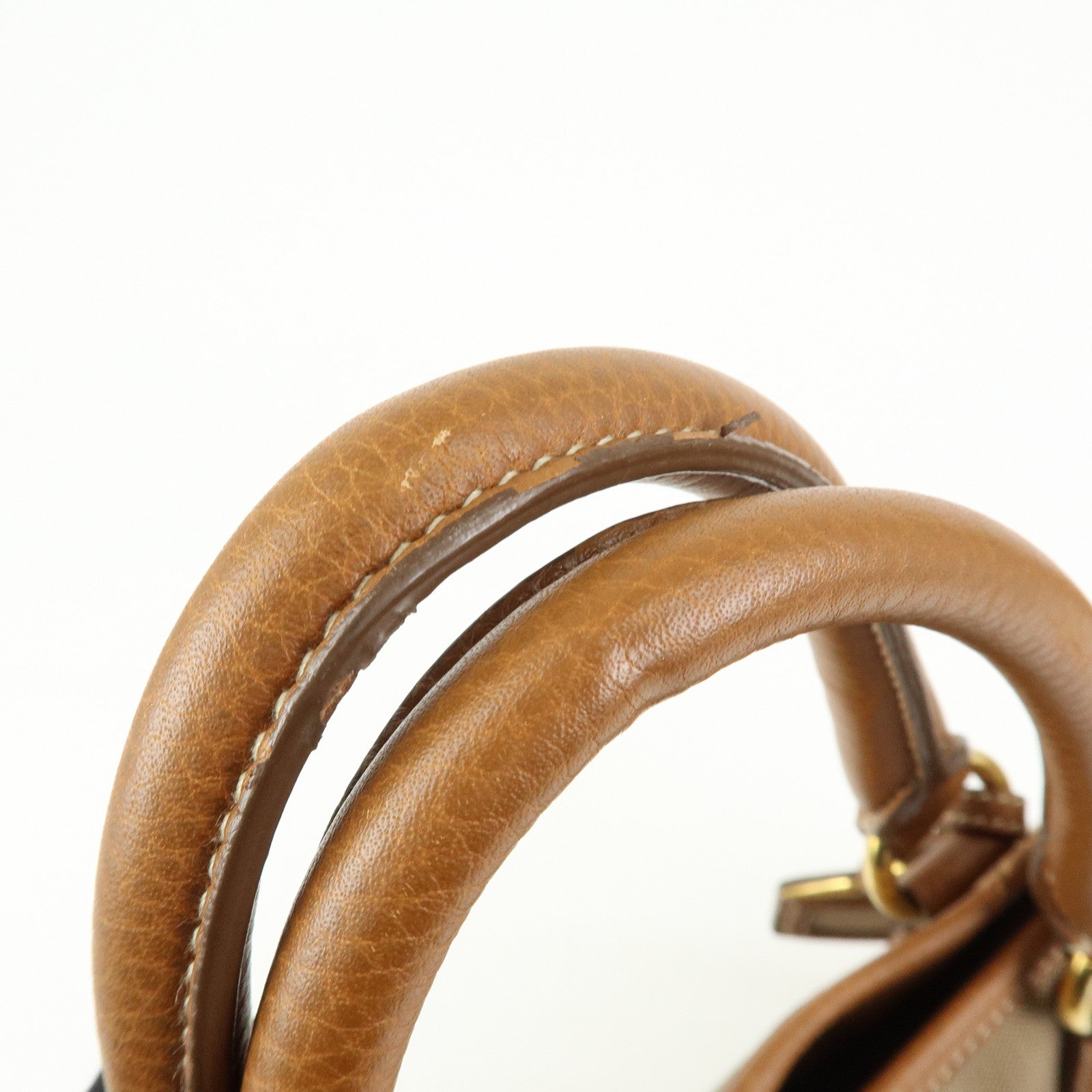 PRADA Triangle Logo Jacquard Leather 2Way Bag Hand Bag Brown
