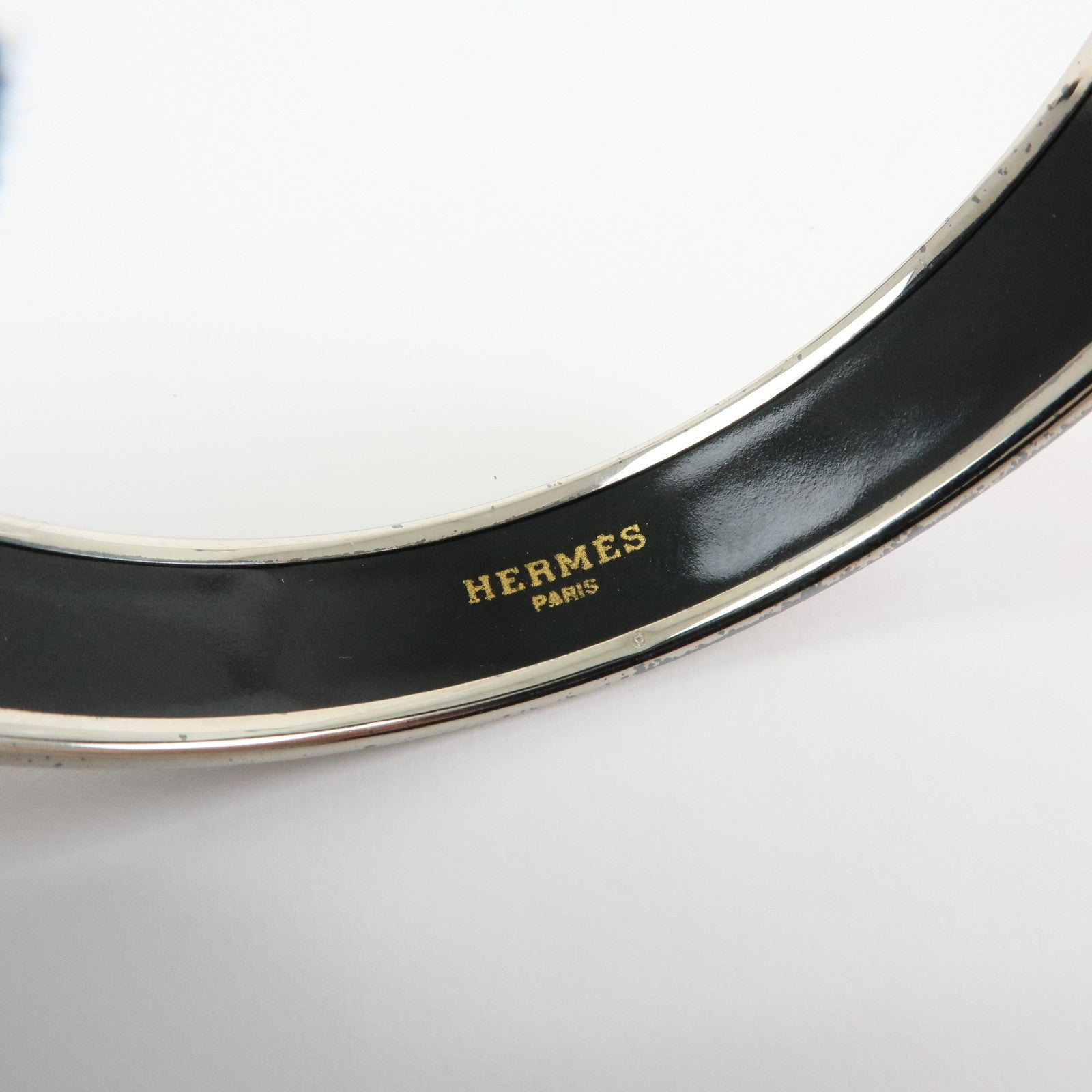 HERMES Email MM Bangle Plated Bracelet Red Silver