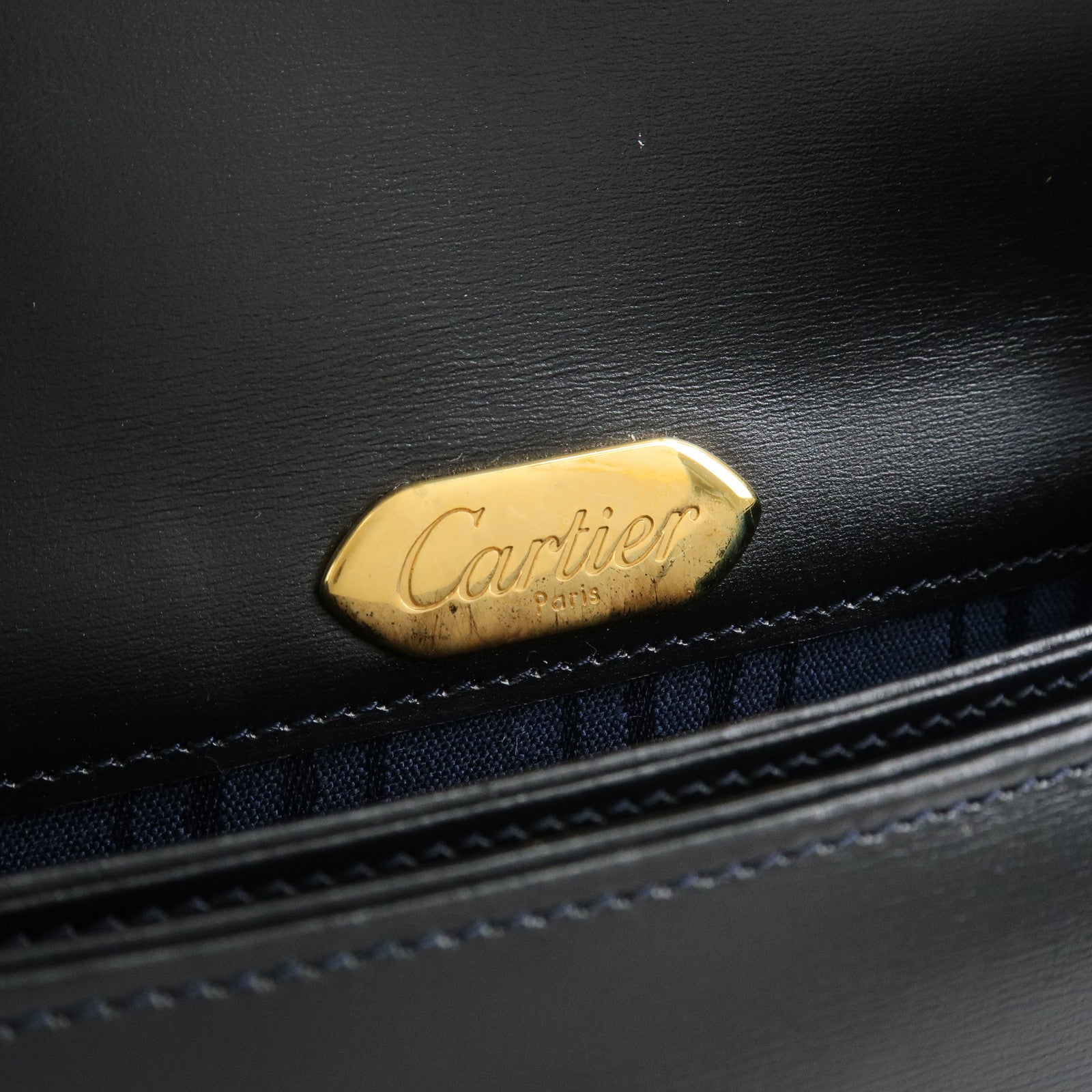 Cartier Sapphire Line Leather Sapphire Shoulder Bag Hand Bag Black